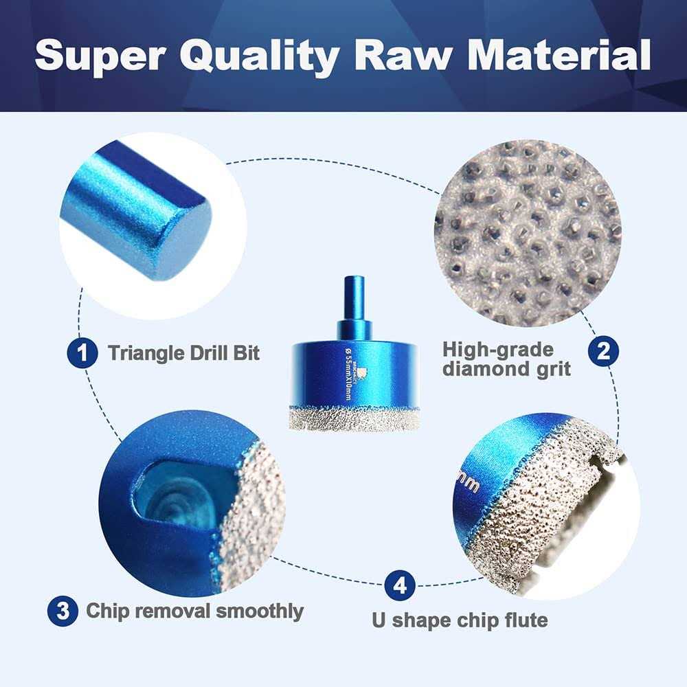 Dry Diamond Core Drill Bit Set,BRSCHNITT 2 Diamond Hole Saw Core Drill Bit with Triangle Shank for Porcelain Tile Ceramic Stone - Inhomebuy