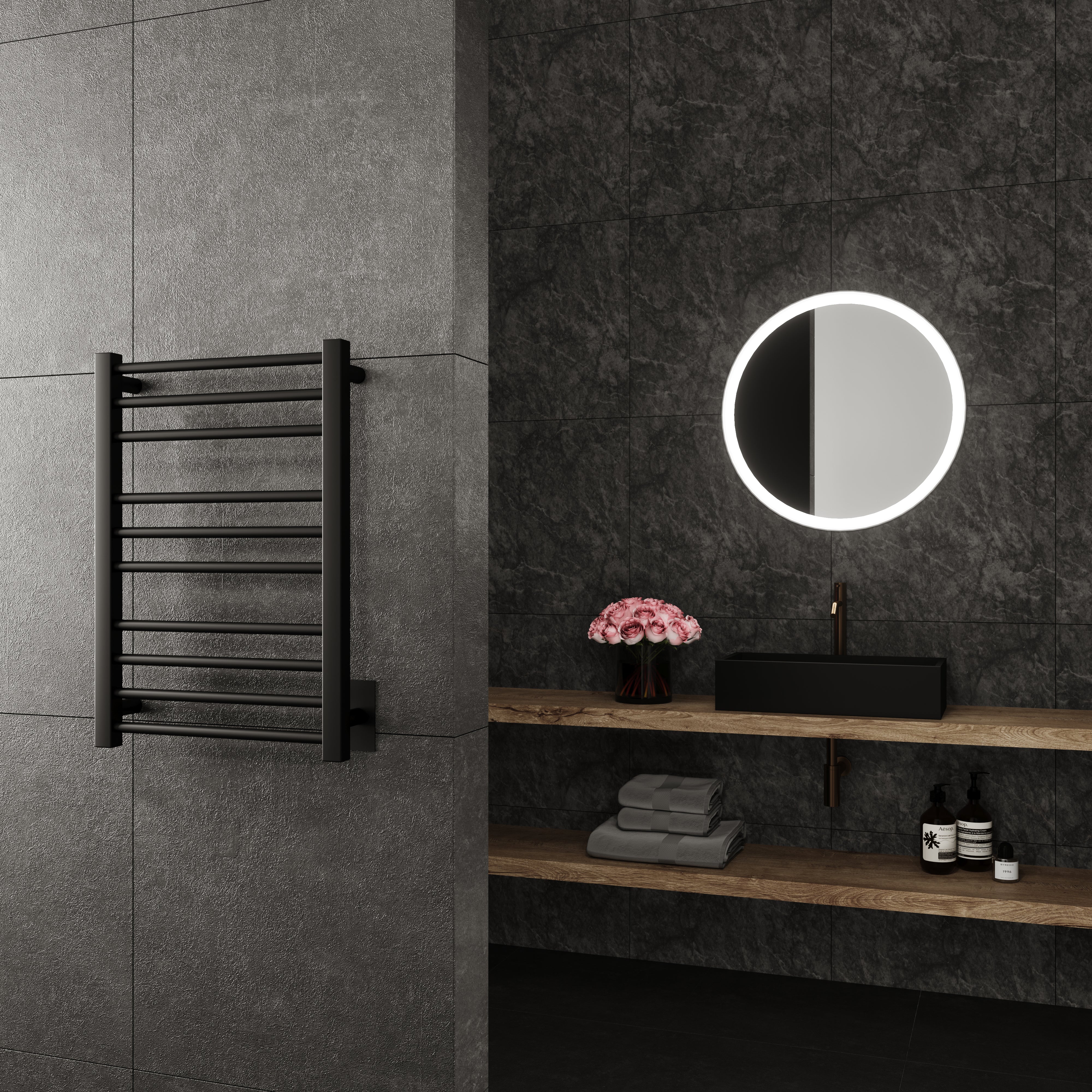 Cronos Wall Mounted Electric Towel Warmer in Black - Inhomebuy