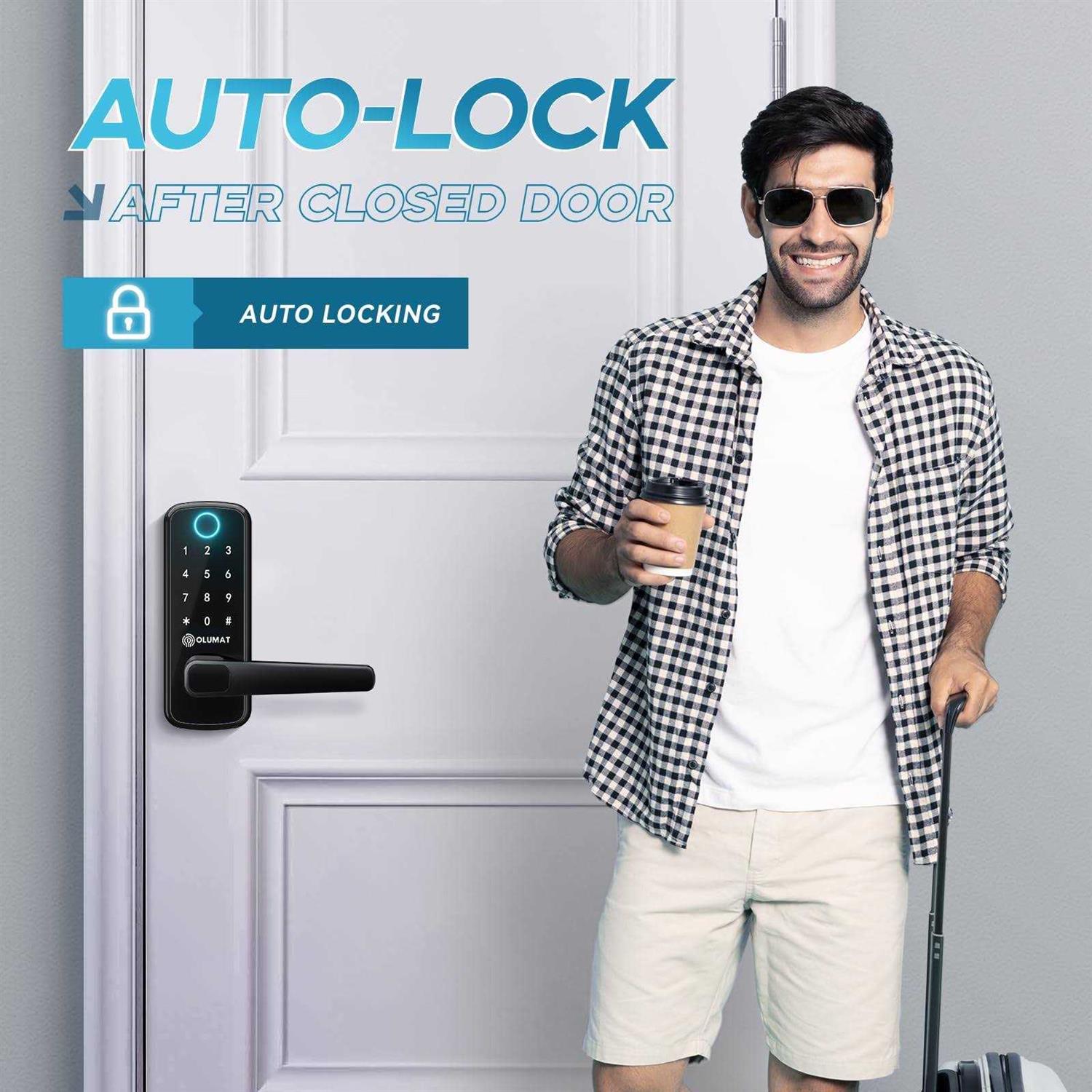 OLUMAT smart door lock OLUMAT keyless entry door lock fingerprint door lock with keypad digital door lock with handle for home - Inhomebuy