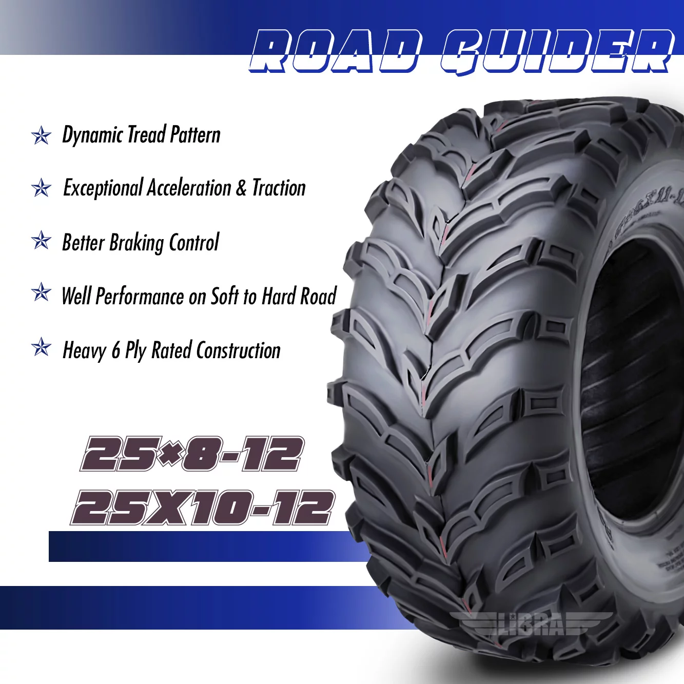 Roadguider ATV/UTV Tires 25x8-12 Front & 25x10-12 Rear 6PR 10272/273, Set 4 - Inhomebuy