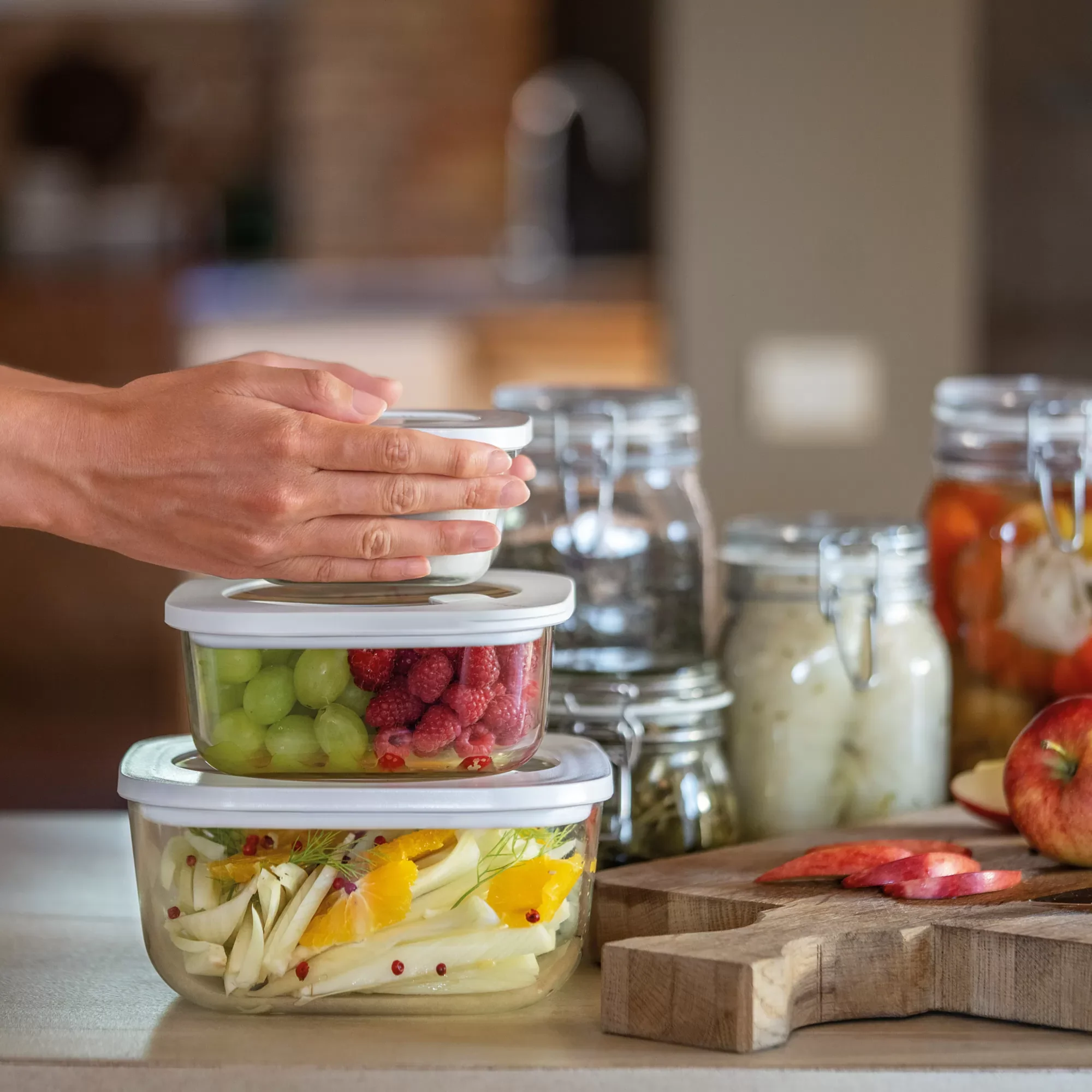 STORE&MORE GLASS Set of 3 hermetic glass containers for fridge/freezer/microwave oven - Inhomebuy