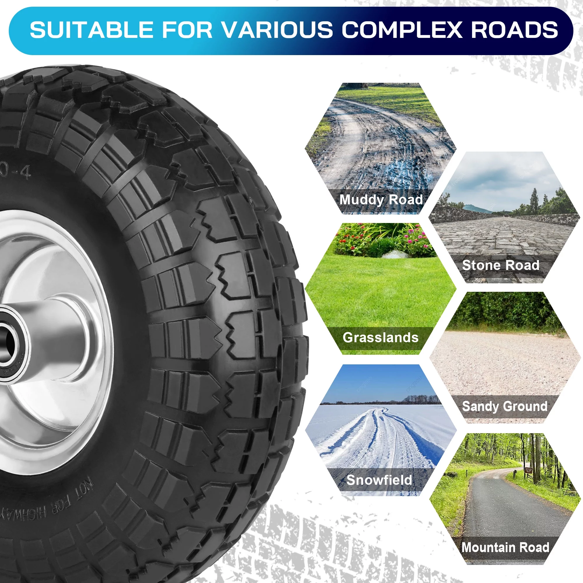 LotFancy 4.10/3.50-4in Tire and Wheel Flat Free, 2 Pack 10 in Solid Tires for Dolly Hand Truck Utility Carts - Inhomebuy