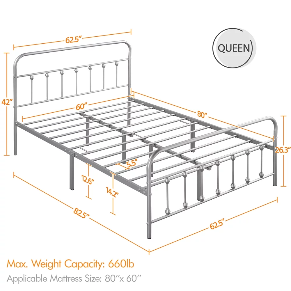 Alden Design Metal Platform Queen Bed with High Headboard, Black - Inhomebuy