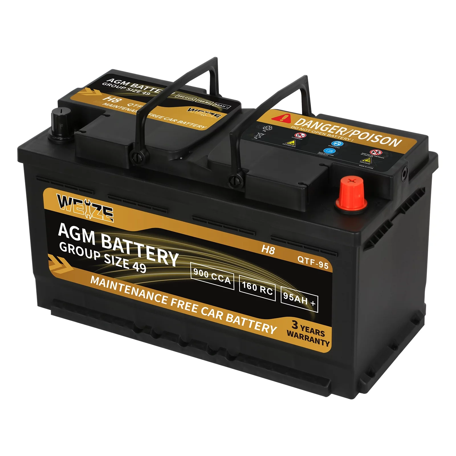 Weize Platinum AGM Battery BCI Group 48-12v 70ah H6 Size 48 Automotive Battery, 120RC, 760CCA, 36 Months Warranty - Inhomebuy