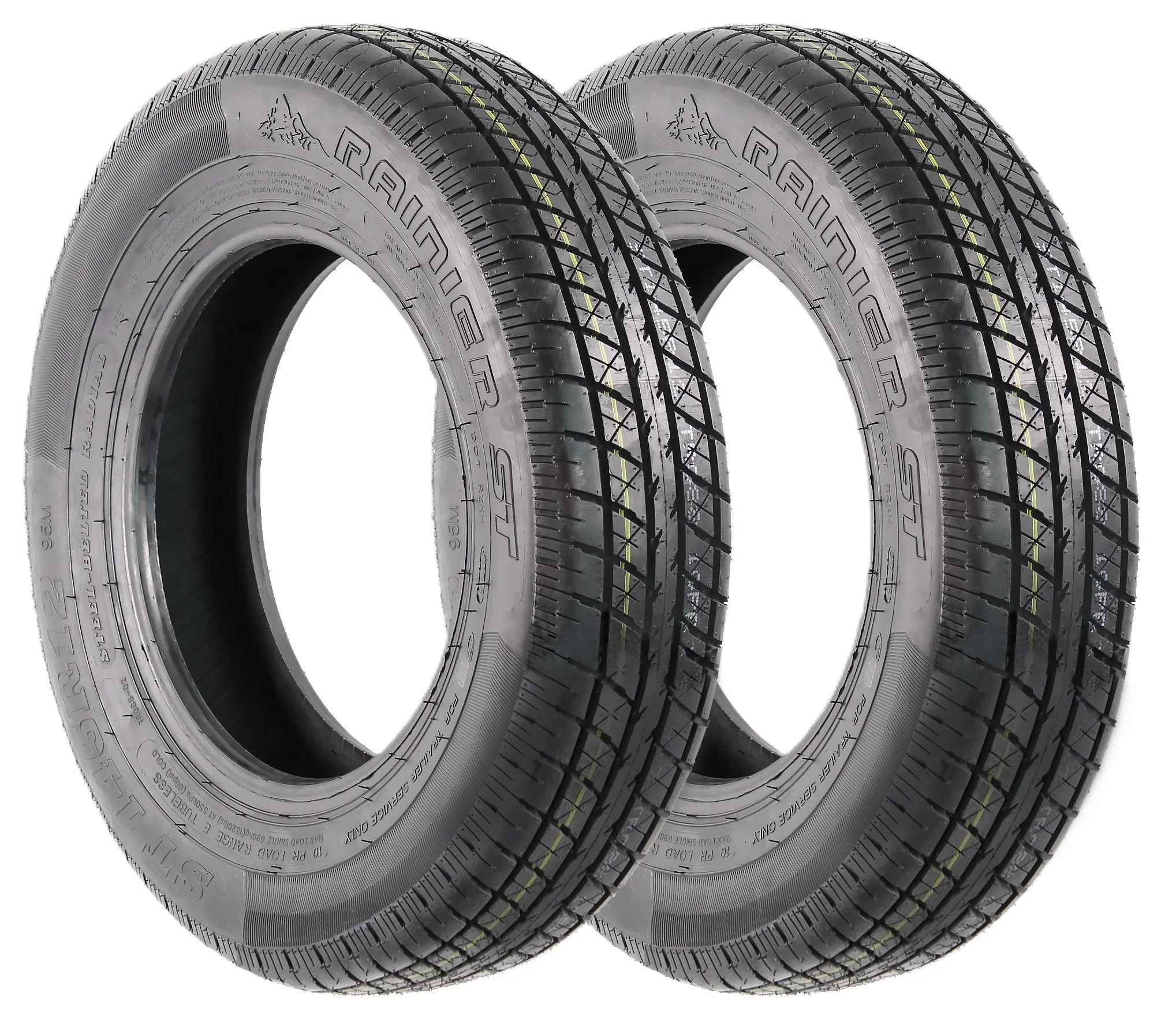 Two Rainier Radial ST145/R12 Trailer Tires Load Range E 1520# 145/R12 145R12 - Inhomebuy