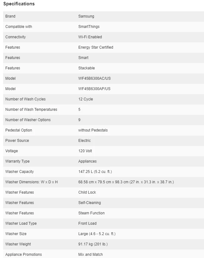 SAMSUNG 27 IN 5.2 CU FT. FRONT LOAD WASHER WITH SUPERSPEED FEATURE - WF45B6300AP/US - Inhomebuy