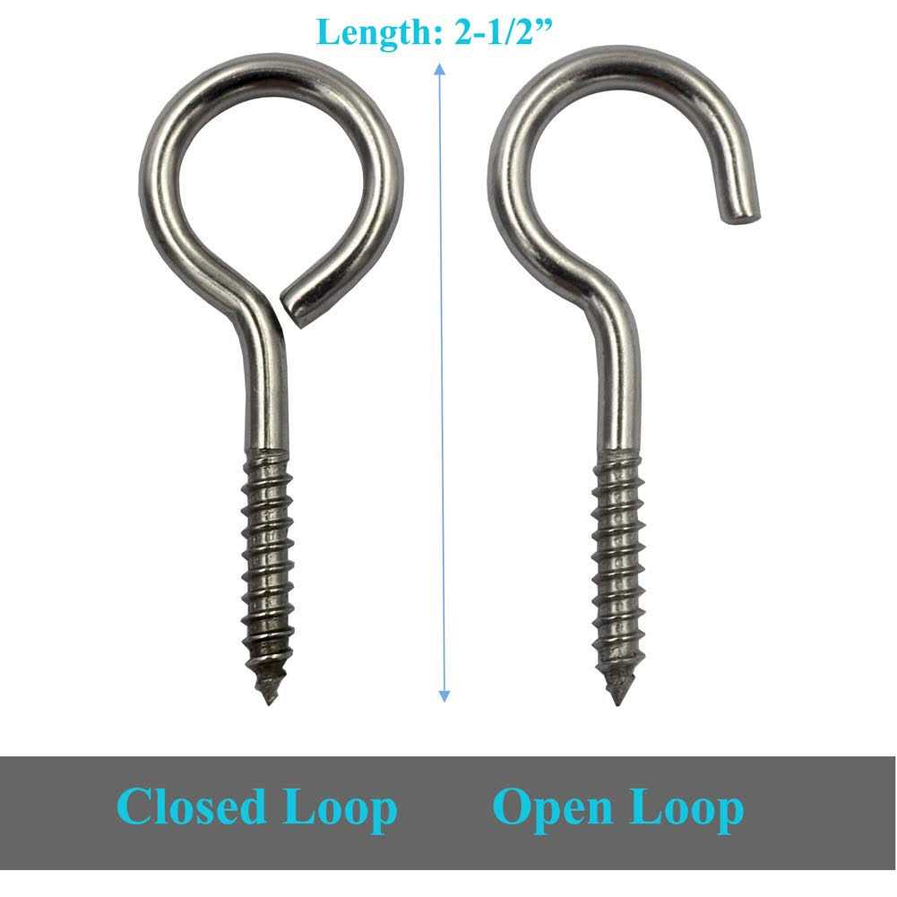DGOL 10 pcs 2-1/2 Inch 304 Stainless Steel Screw-in Hooks Eye Bolt Ceiling Hook Screw Hanger Closed Loop - Inhomebuy