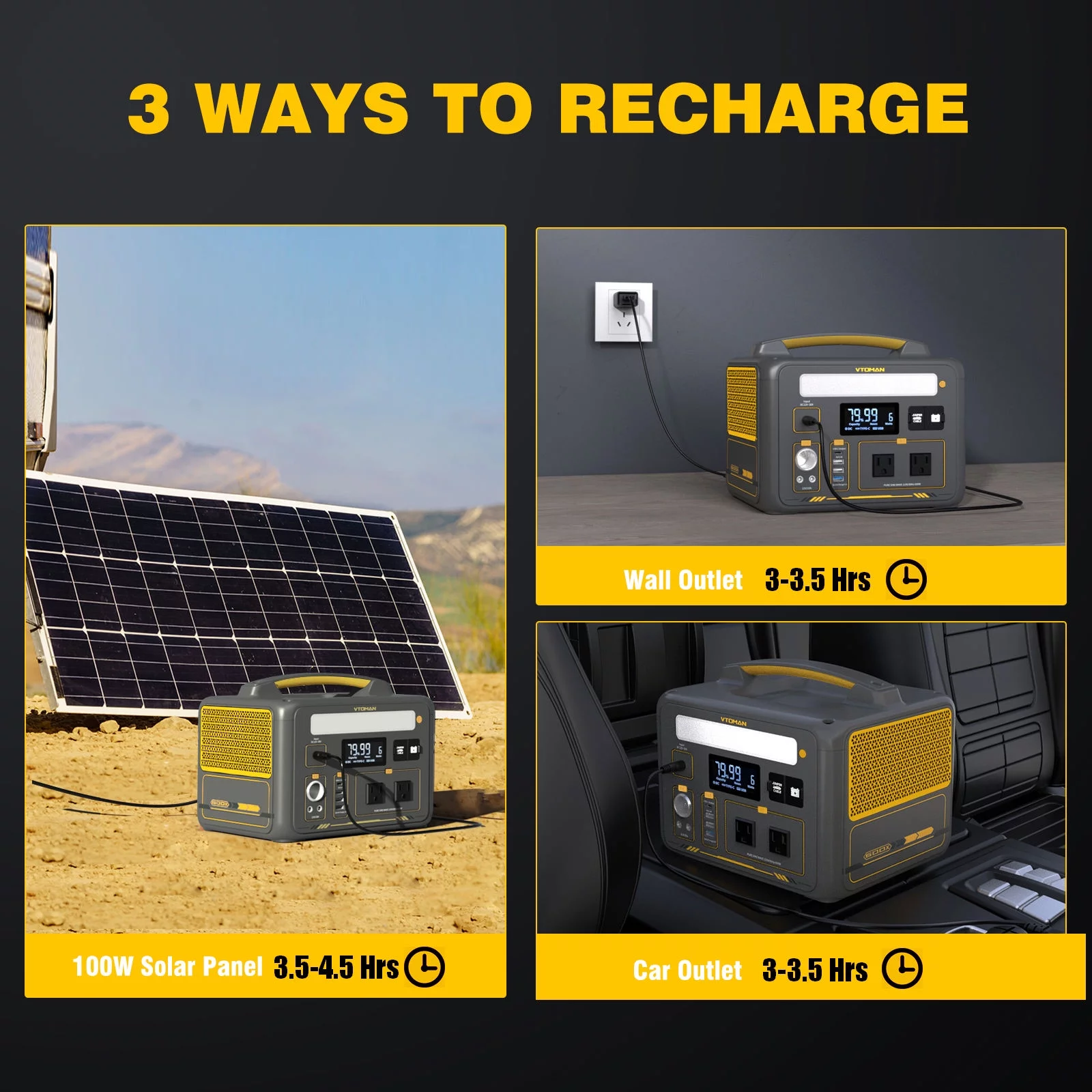 VTOMAN Jump 600X Portable Power Station 600W (1200W Peak), 299Wh LFP Solar Generator with 110V/600W AC Outlet, Jump Starter, 60W USB Port, 12V DC Output for Camping & Home Backup - Inhomebuy