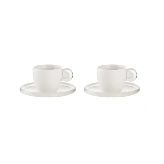 SET 2 ESPRESSO CUPS WITH SAUCERS GOCCE Clear - Inhomebuy