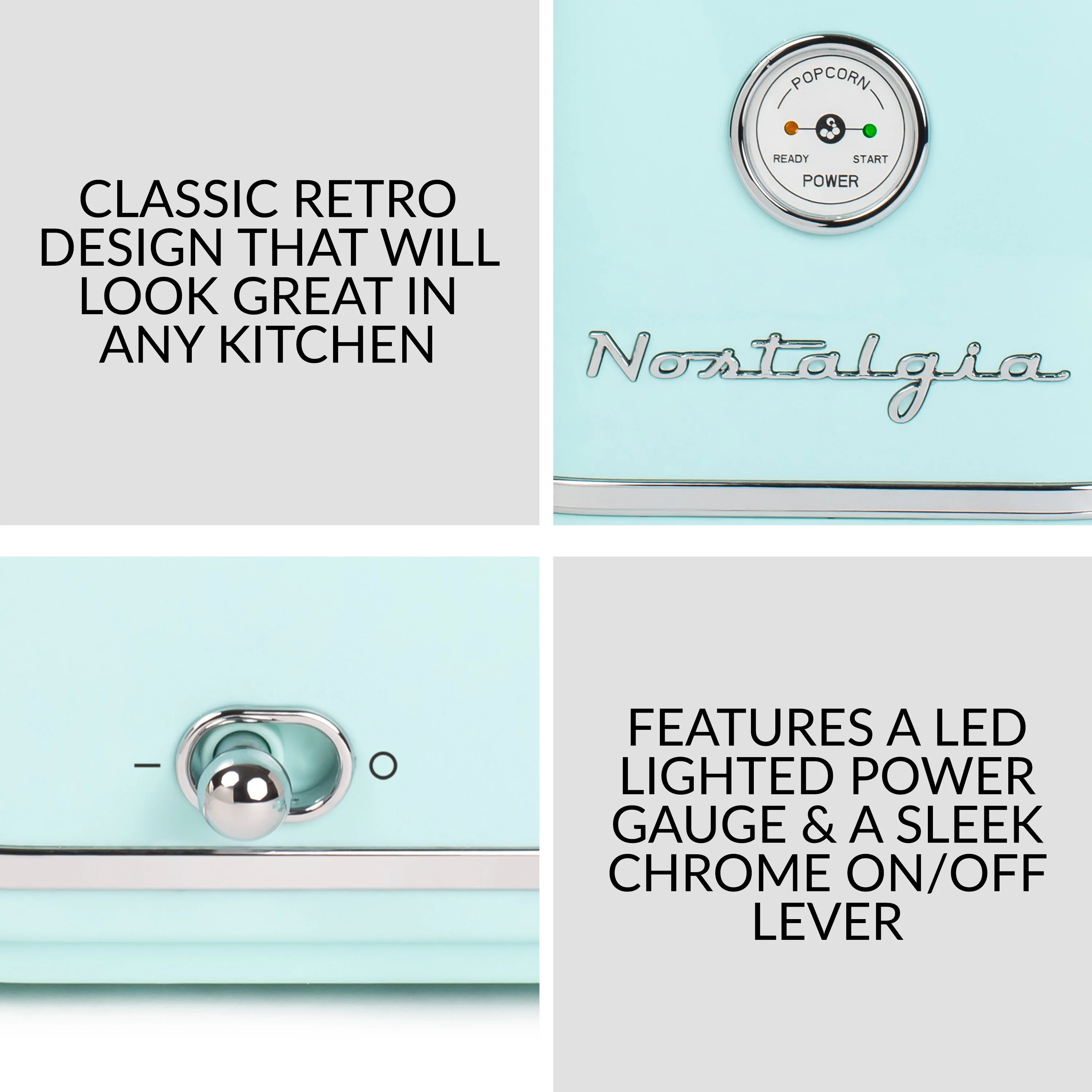 Classic Retro 12-Cup Hot Air Popcorn Maker, Aqua - Inhomebuy