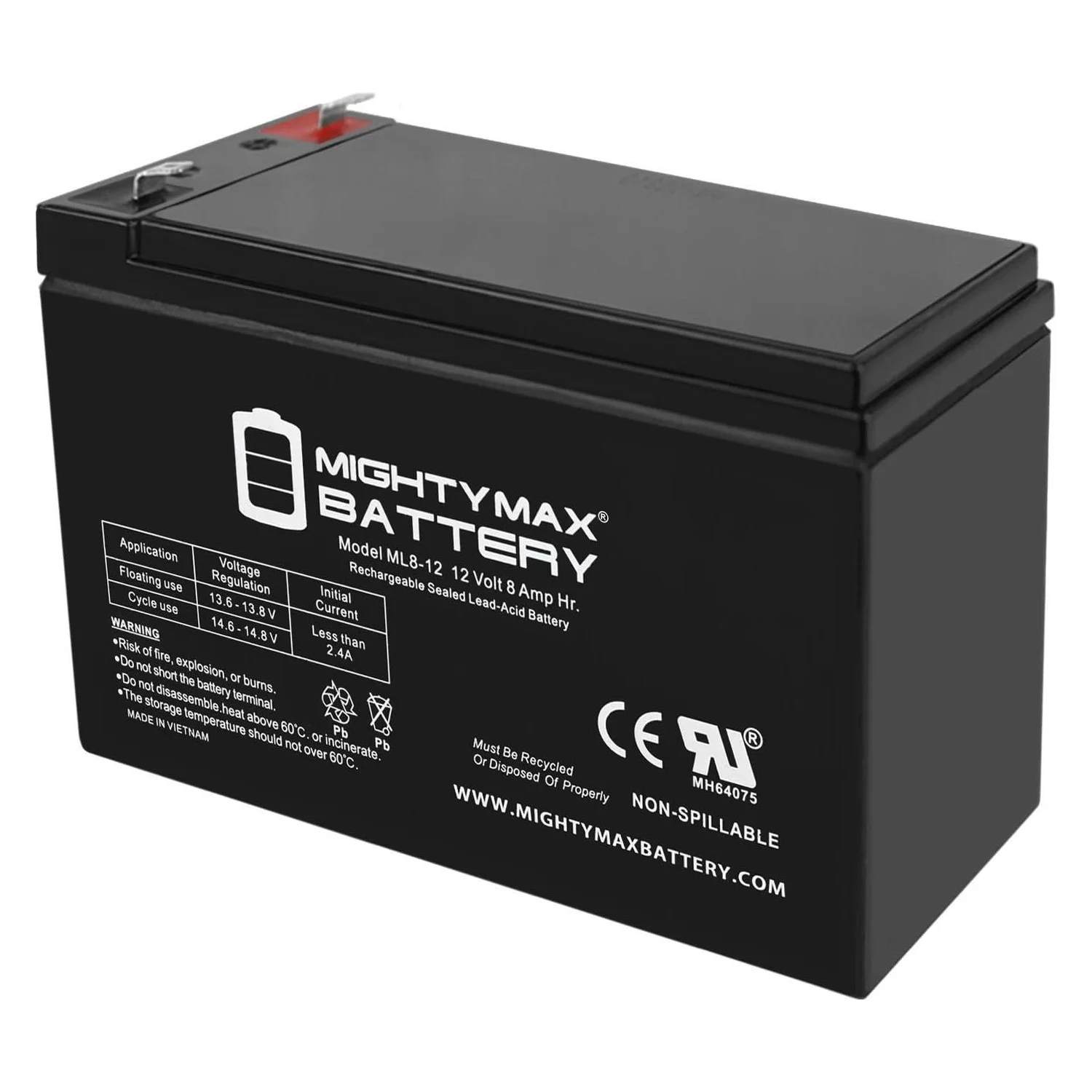 ML8-12 - 12 Volt 8 AH, F1 Terminal, Rechargeable SLA AGM Battery - Inhomebuy