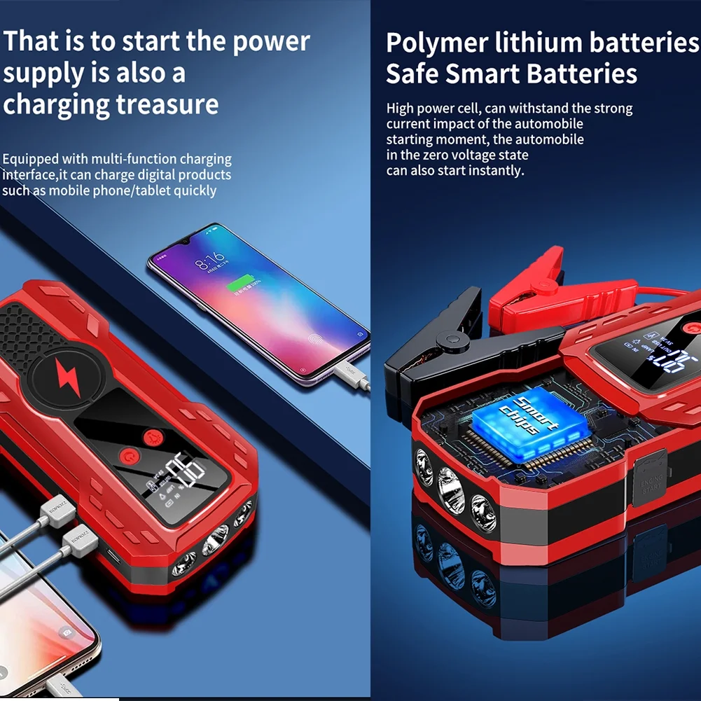 Car Jump Starter,5000A Peak 99800mAh Battery Jump Starter, 12V Car Battery Charger, Auto Battery Booster w/ LCD Display & 3 LED Modes, Portable Power Bank Charger - Inhomebuy
