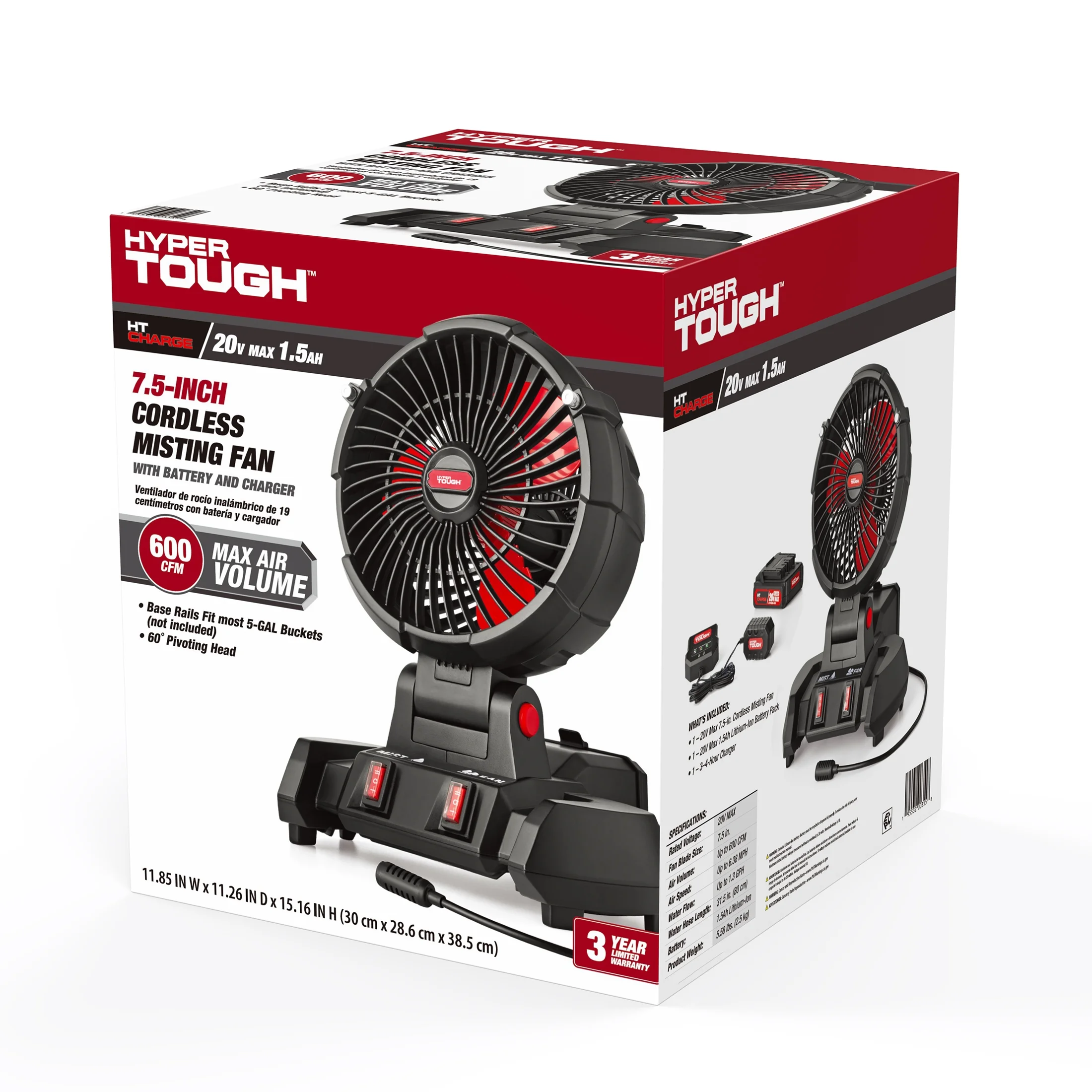 Hyper Tough 20V  7.5 inch Cordless Misting Fan, with 1.5Ah Lithium-ion Battery Pack Powered, C1024 - Inhomebuy