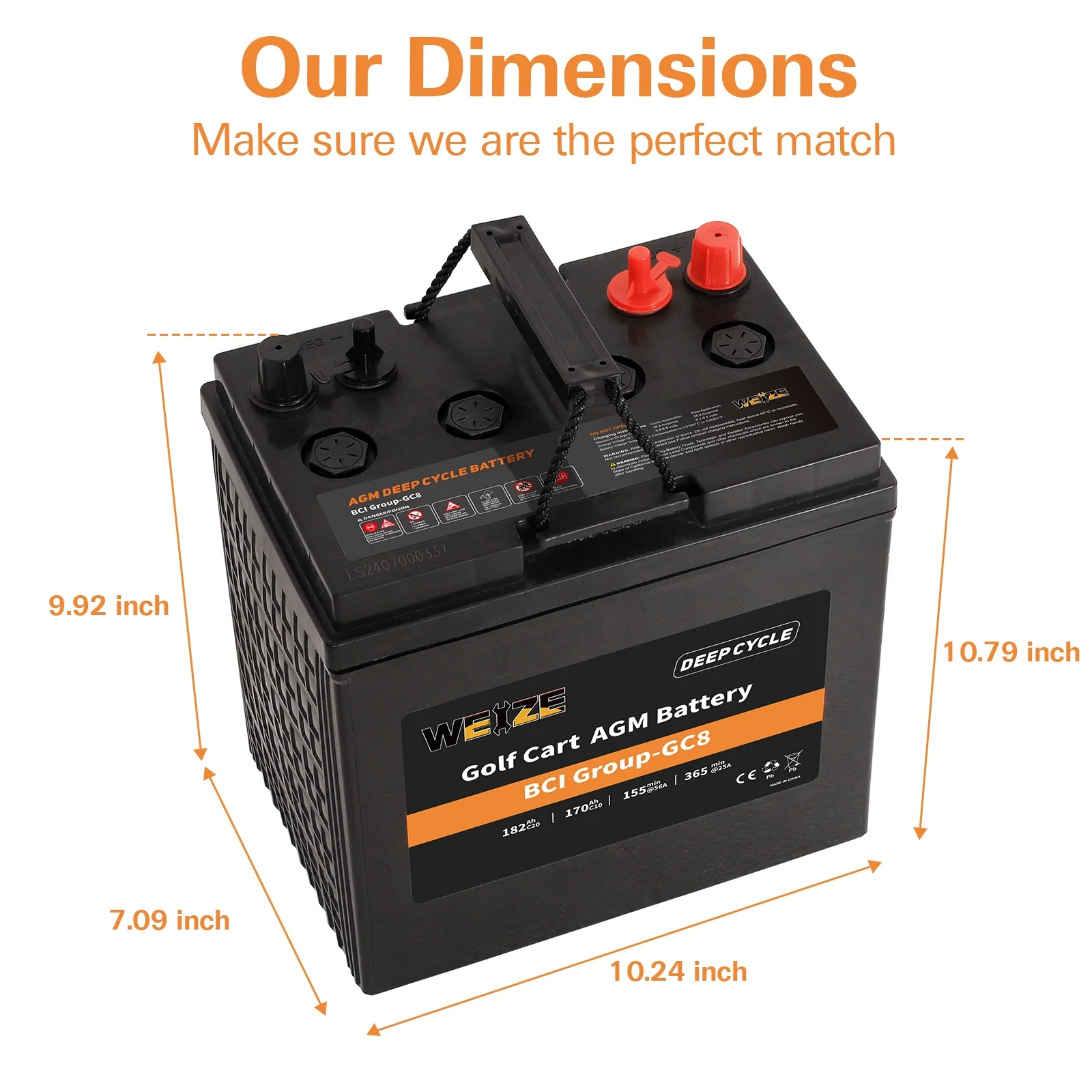 Weize Golf Cart Battery, 6V 210ah BCI Group GC2 Deep Cycle AGM Scrubber Battery - Inhomebuy