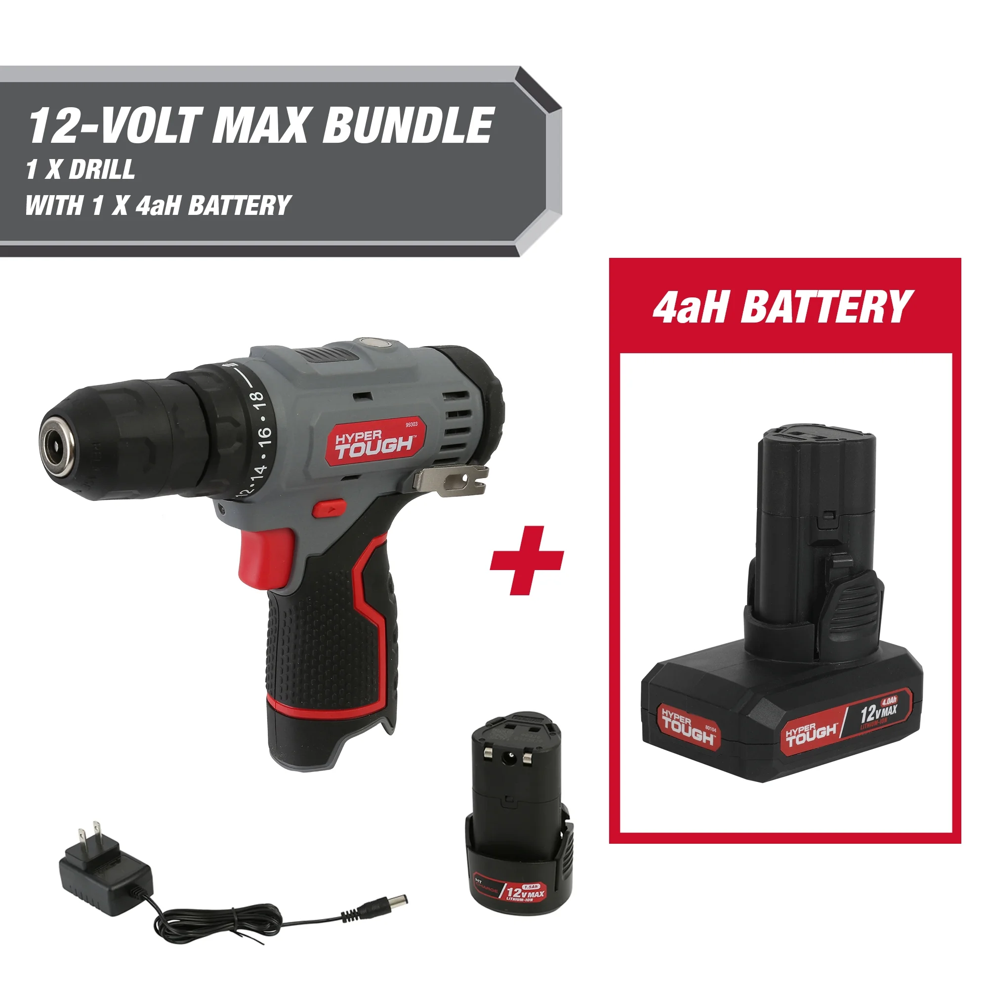 Hyper Tough 12-Volt Cordless Drill Plus 4 Ah Battery, 99303 - Inhomebuy