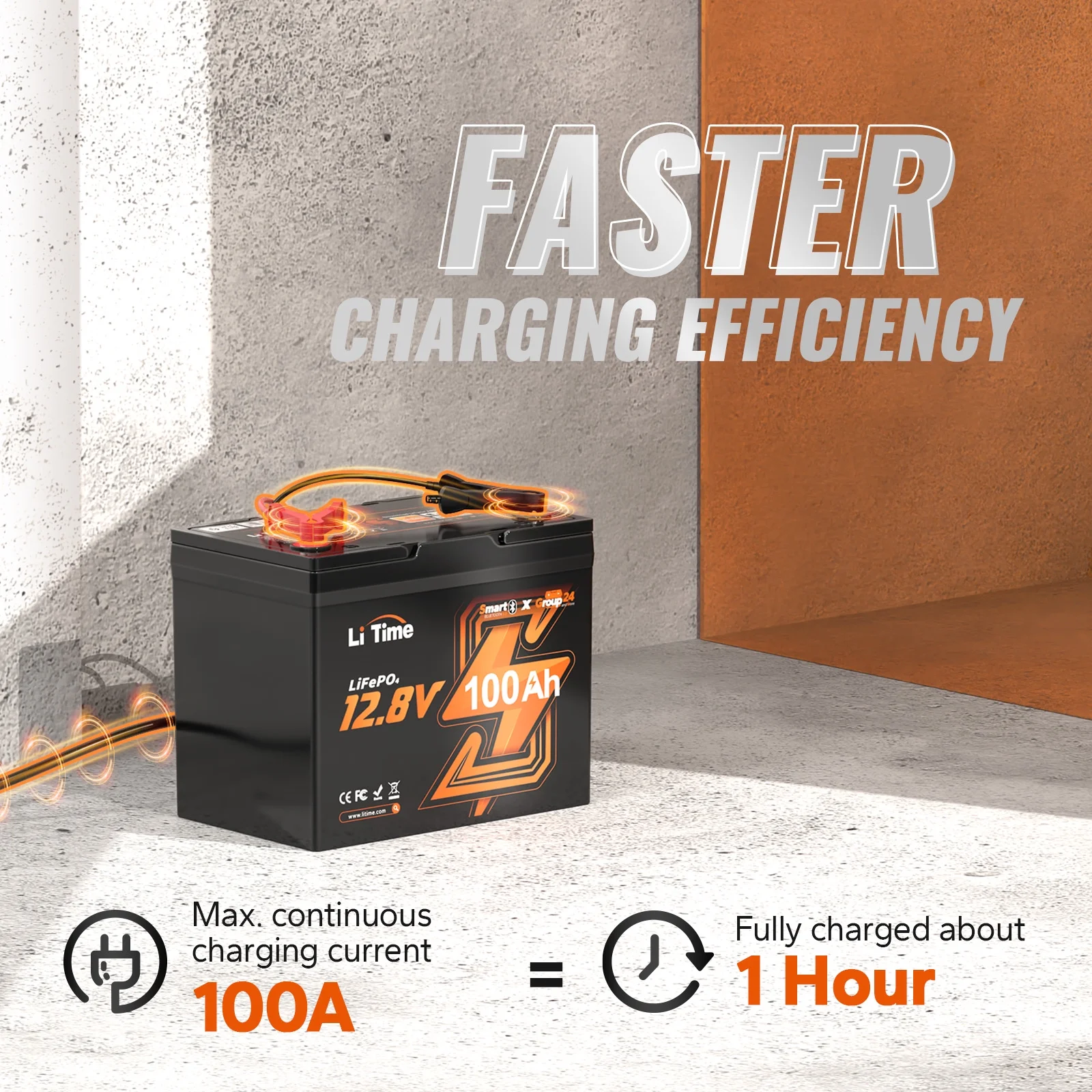LiTime 12V 100Ah Group 24 Bluetooth LiFePO4 Lithium Deep Cycle Battery Low-Temp Cut-Off 100A BMS 1280Wh Energy - Inhomebuy