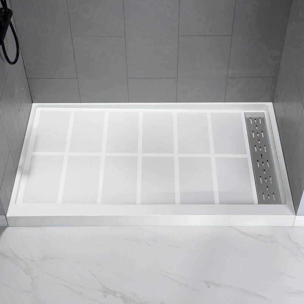 WoodBridge 60 in. L x 36 in. W Alcove Zero Threshold Shower Pan Base with Left/Right Drain SUS-WH-6036 - Inhomebuy