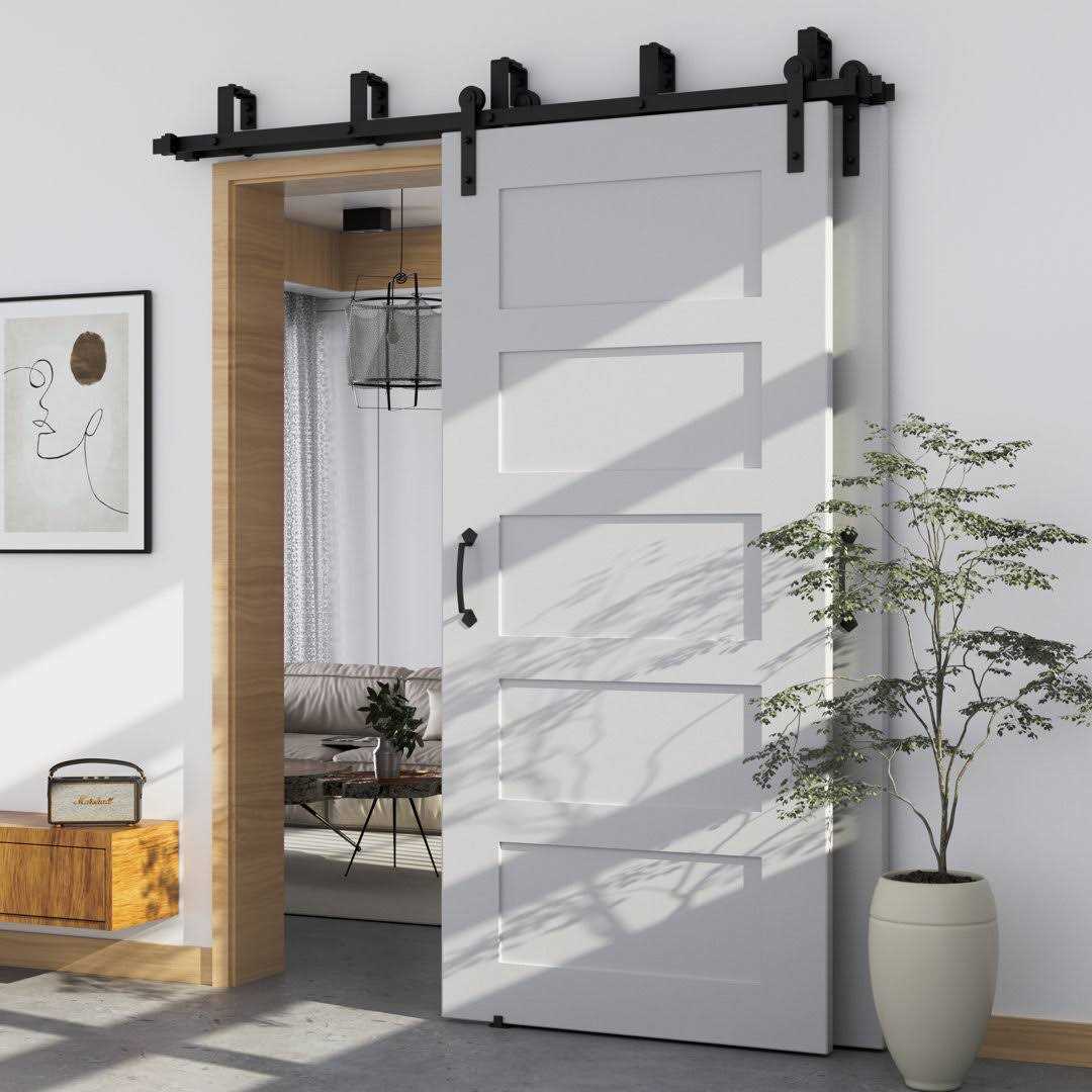 WINSOON Single Track Bypass Sliding Barn Door Hardware Kit for Double Doors Low Ceiling - Inhomebuy