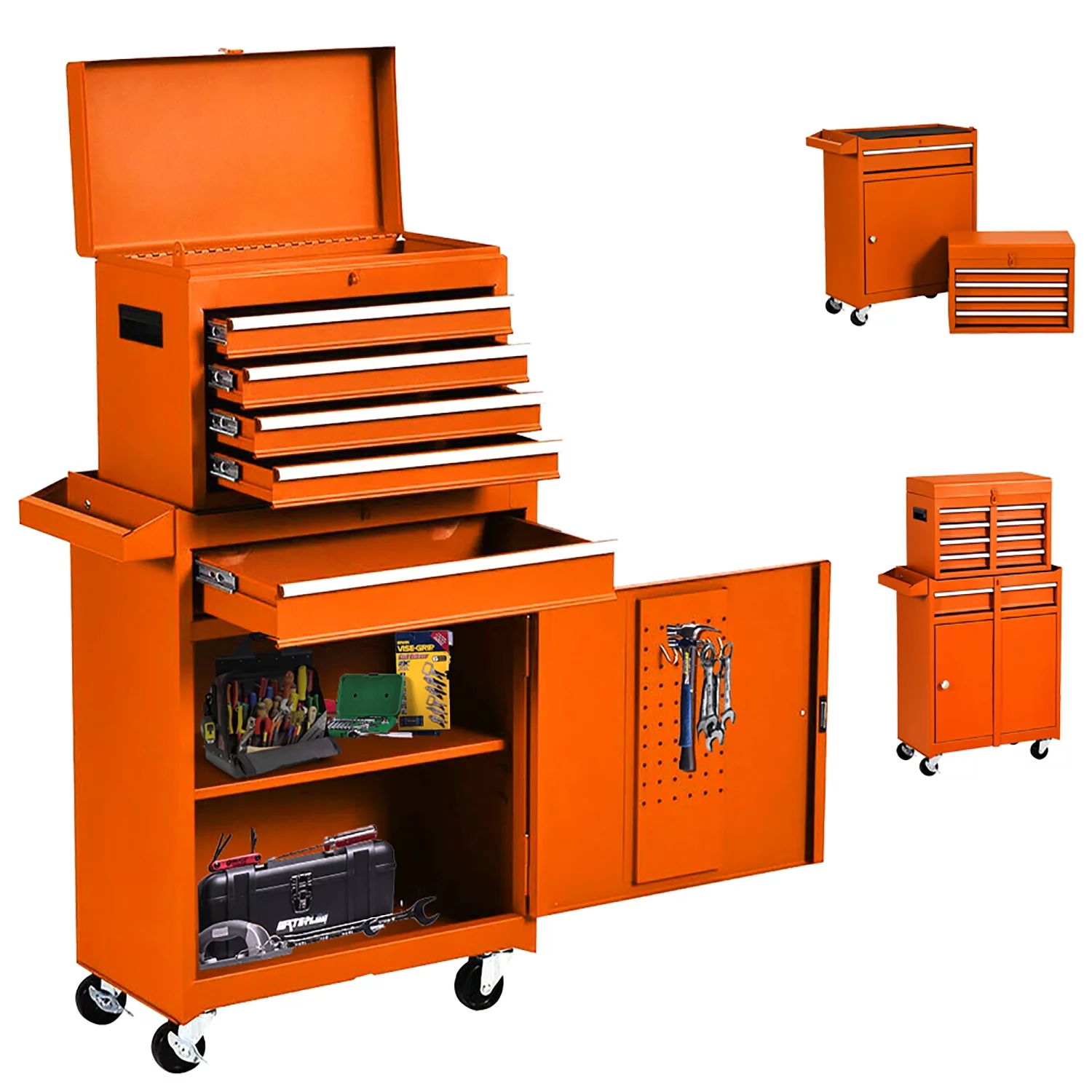 5-Drawer Big Rolling Tool Chest,Tool Storage Cabinet with Lockable Drawers, Mobile Steel Toolbox for Workshop and Mechanics Garage (Orange) - Inhomebuy