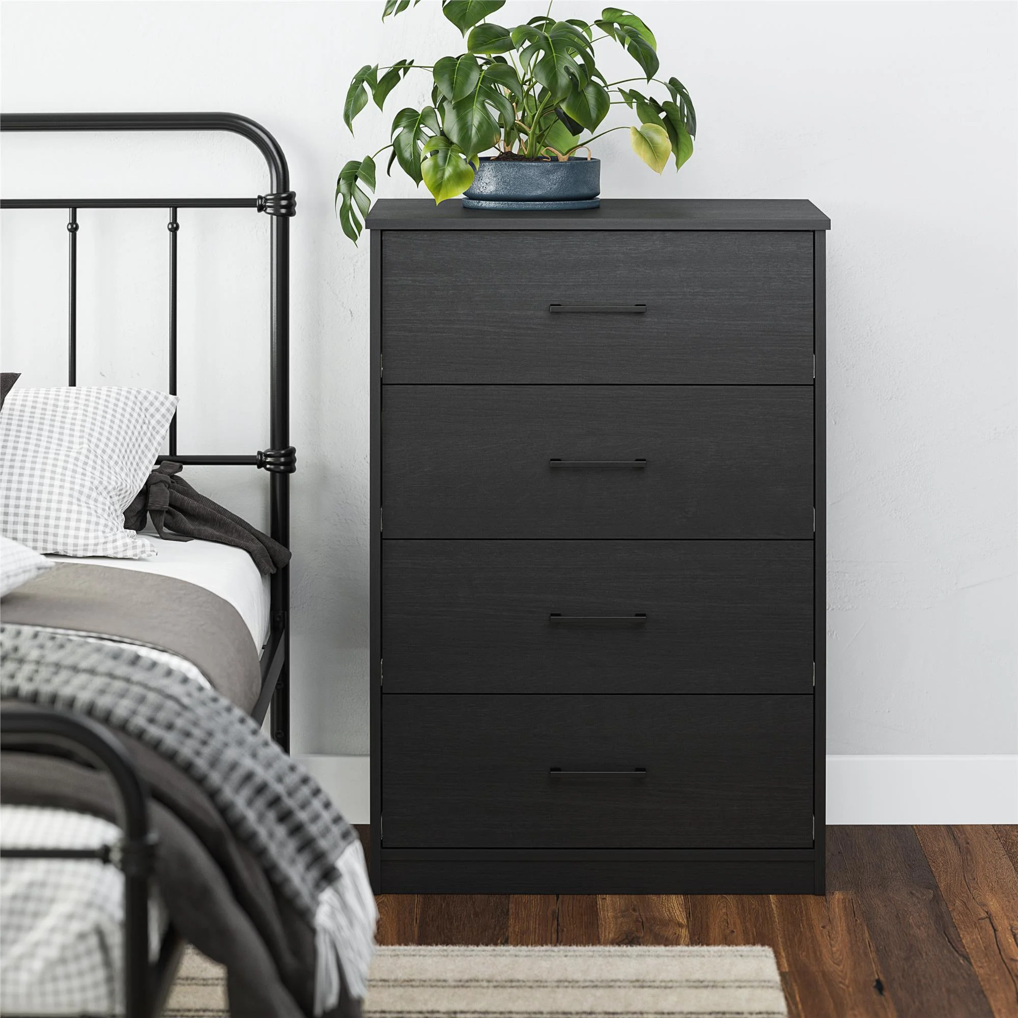 Ameriwood Home BrEZ Build Pearce 4 Drawer Dresser, Black Oak - Inhomebuy
