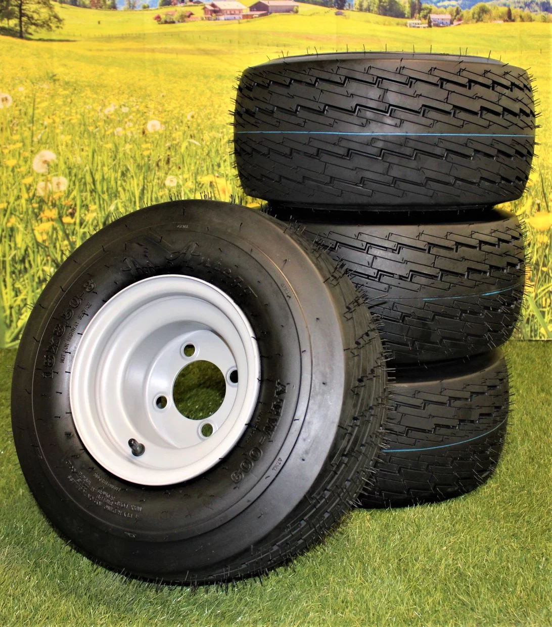 Antego Tire and Wheel 18x8.50-8 with 8x7 Gray Assembly for Golf Cart and Lawn Mower (Set of 4) - Inhomebuy