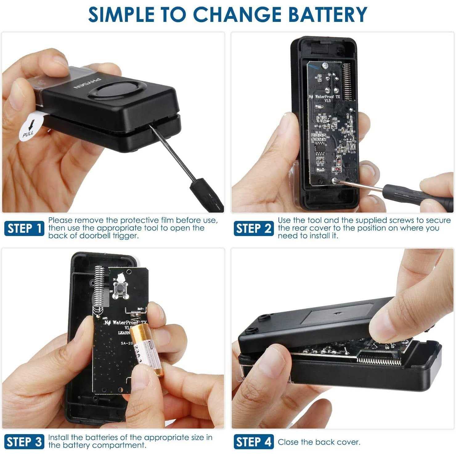 Wireless Doorbell kit Plug-in Receiver Waterproof Push Button with 1000 feet Operating Range - Inhomebuy