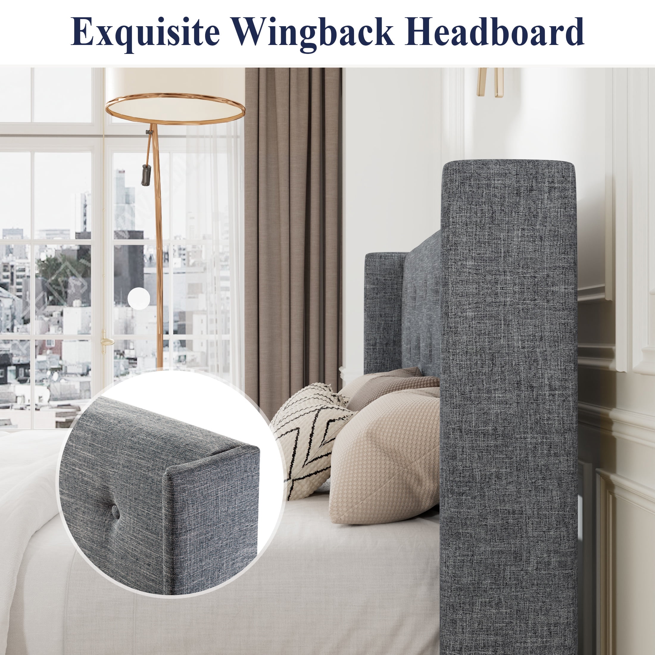 Allewie Queen Size Lift Up Platform Storage Bed Frame with Pannel Wingback Headboard, Light Beige - Inhomebuy