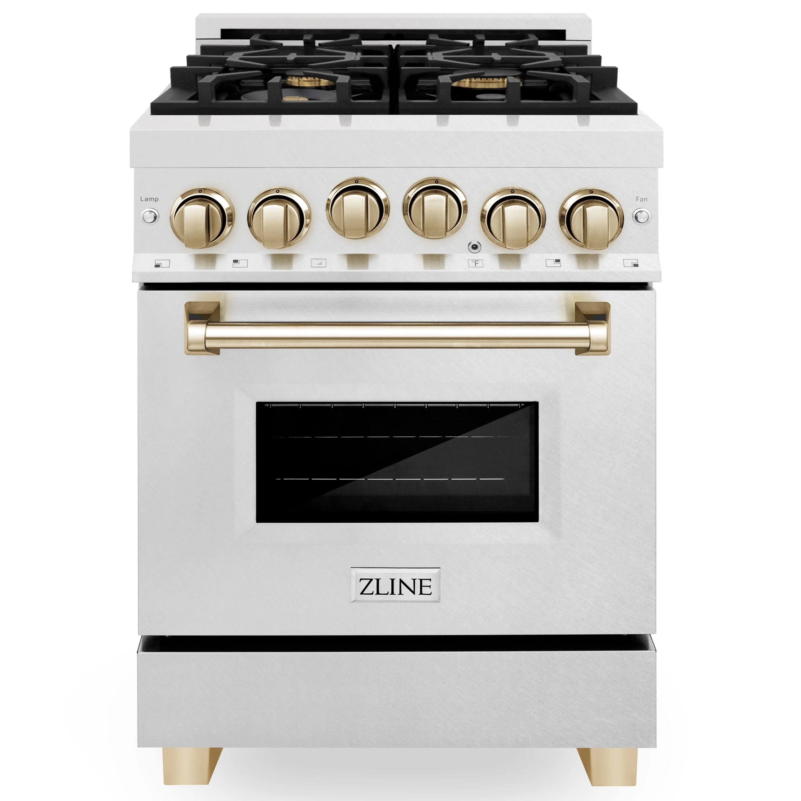 ZLINE Autograph Edition 24 in. Range with Gas Burner and Gas Oven in DuraSnow® Stainless Steel with Gold Accents, RGSZ-SN-24-G - Inhomebuy