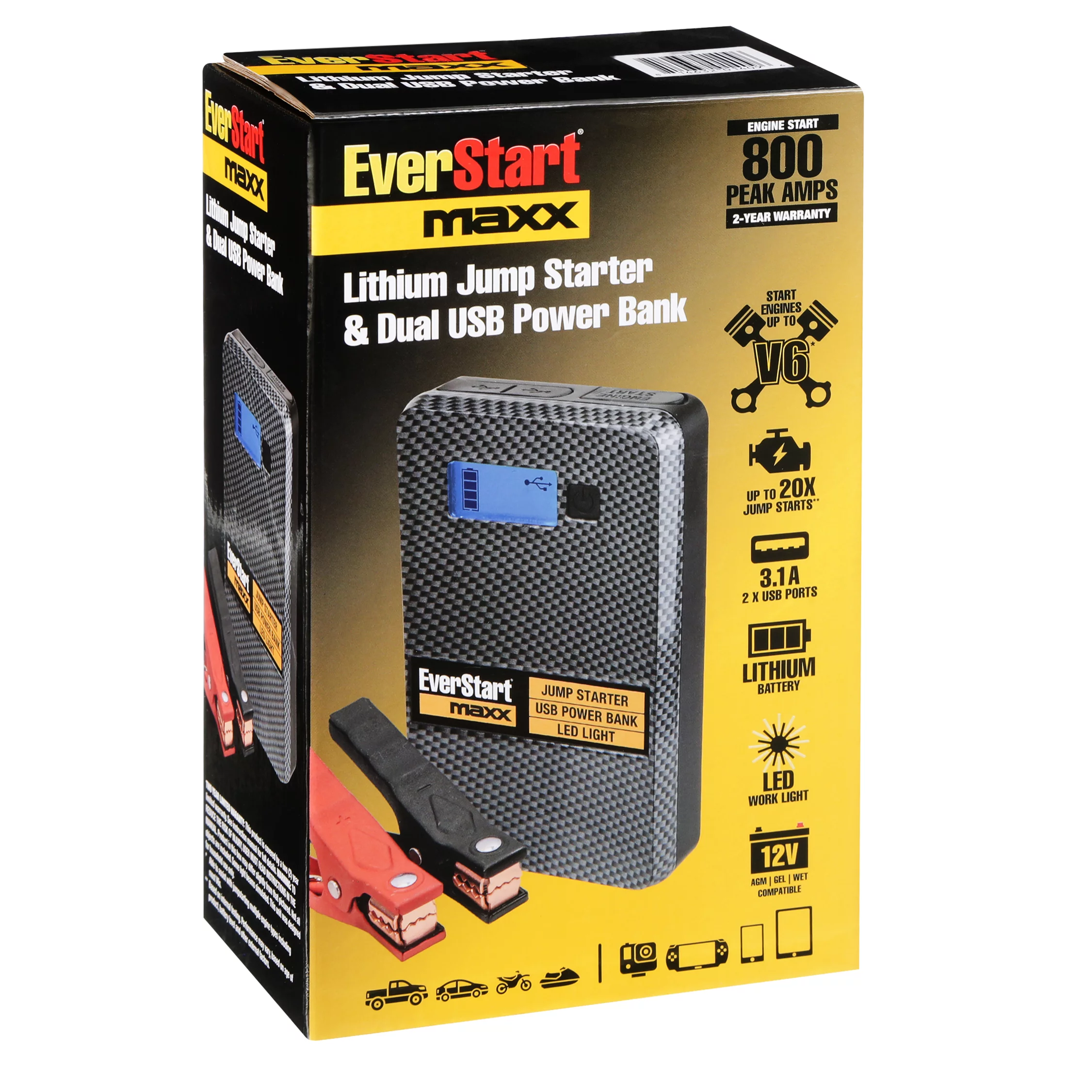Everstart Maxx Compact 800 Amp 12 Volts Lithium Jump Starter with USB - Inhomebuy