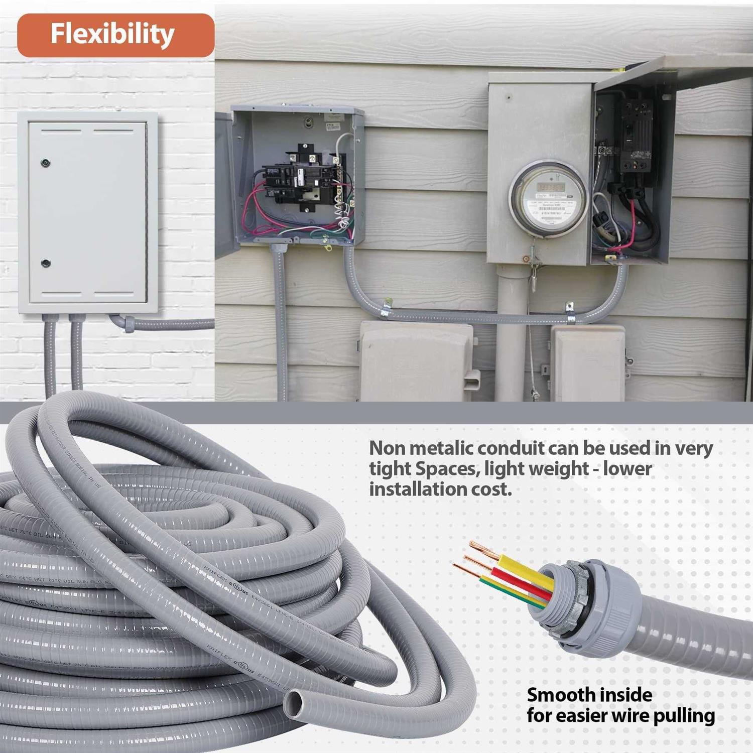 Neorexon Liquid-Tight Conduit and 10 Pieces of Connector Kit, Electrical Conduit Flexible Conduit with 5 Straight and 5 90-Degree - Inhomebuy