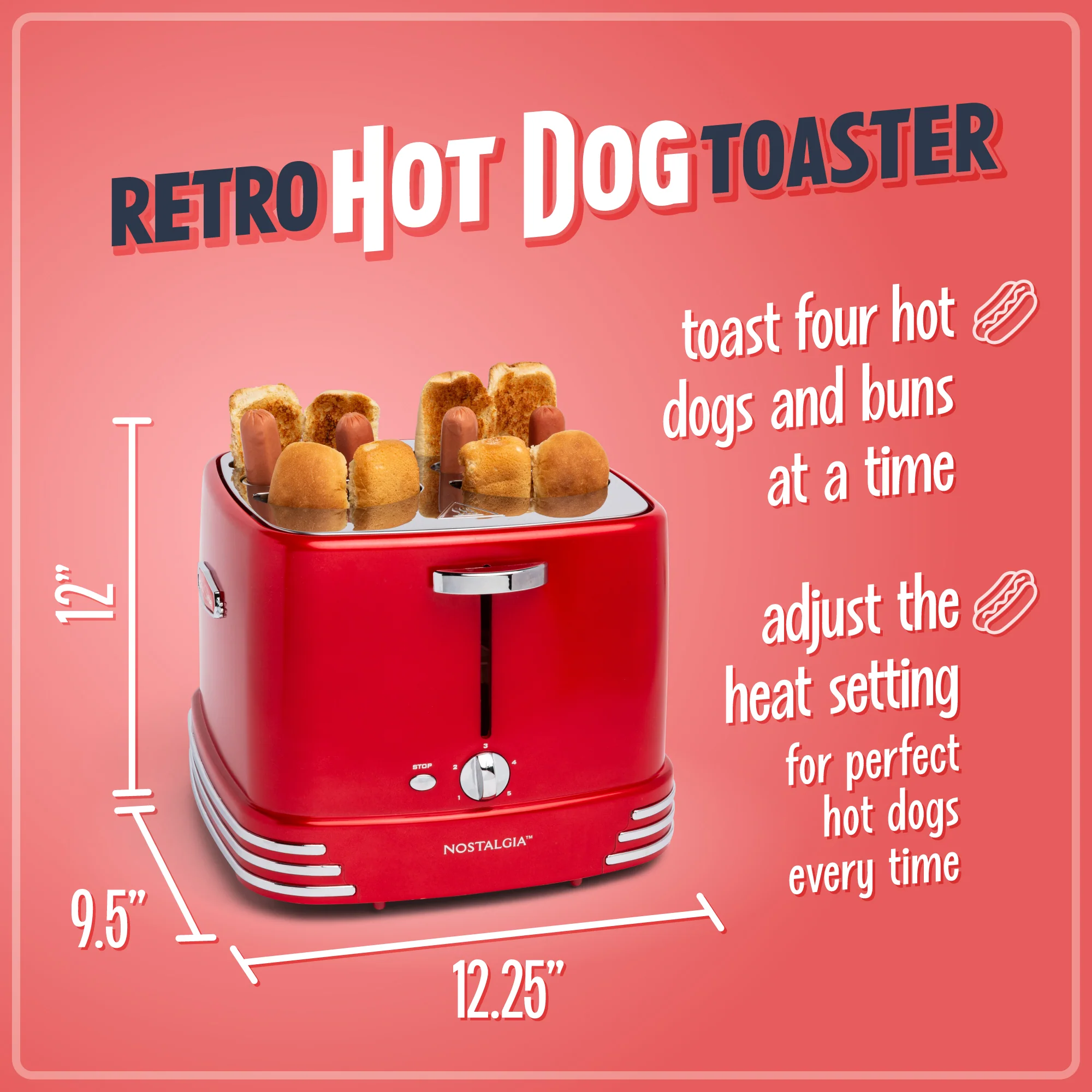 4 Hot Dogs & Buns Pop-Up Toaster - Inhomebuy