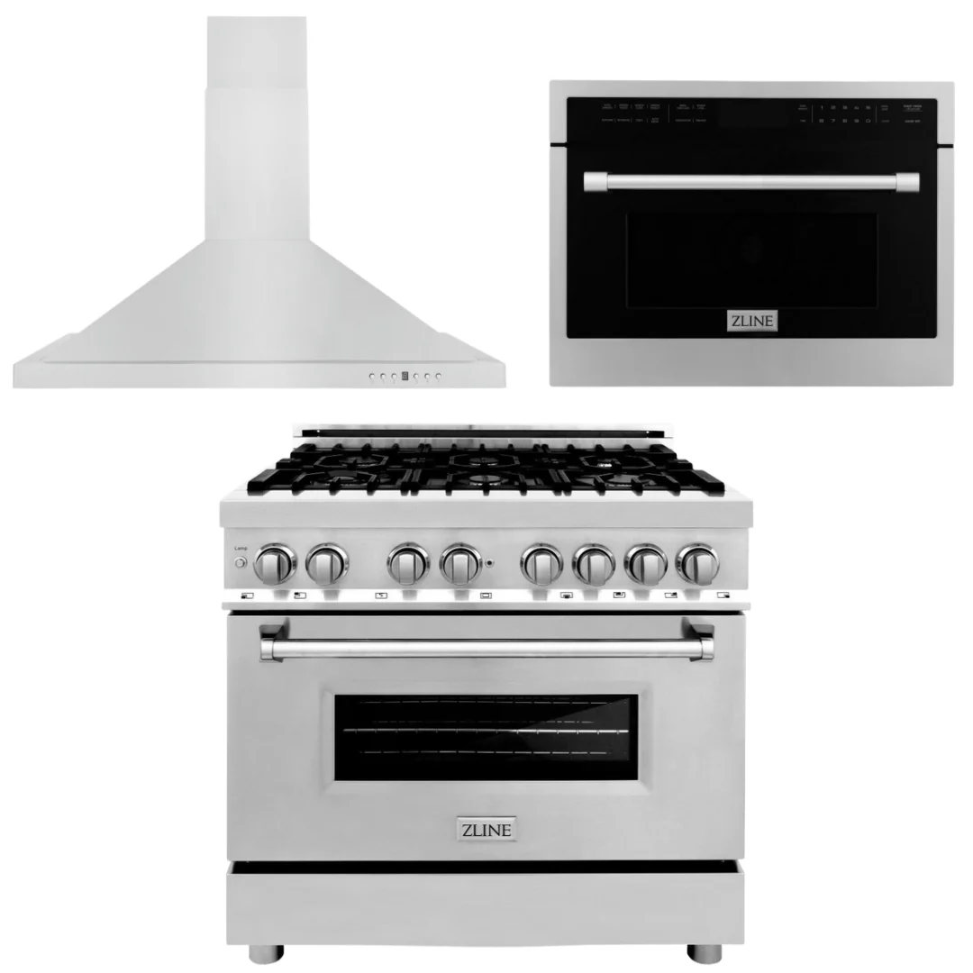 ZLINE Appliance Package - 36 In. Dual Fuel Range, Range Hood, Microwave Oven in Stainless Steel, 3KP-RARHMWO-36 - Inhomebuy