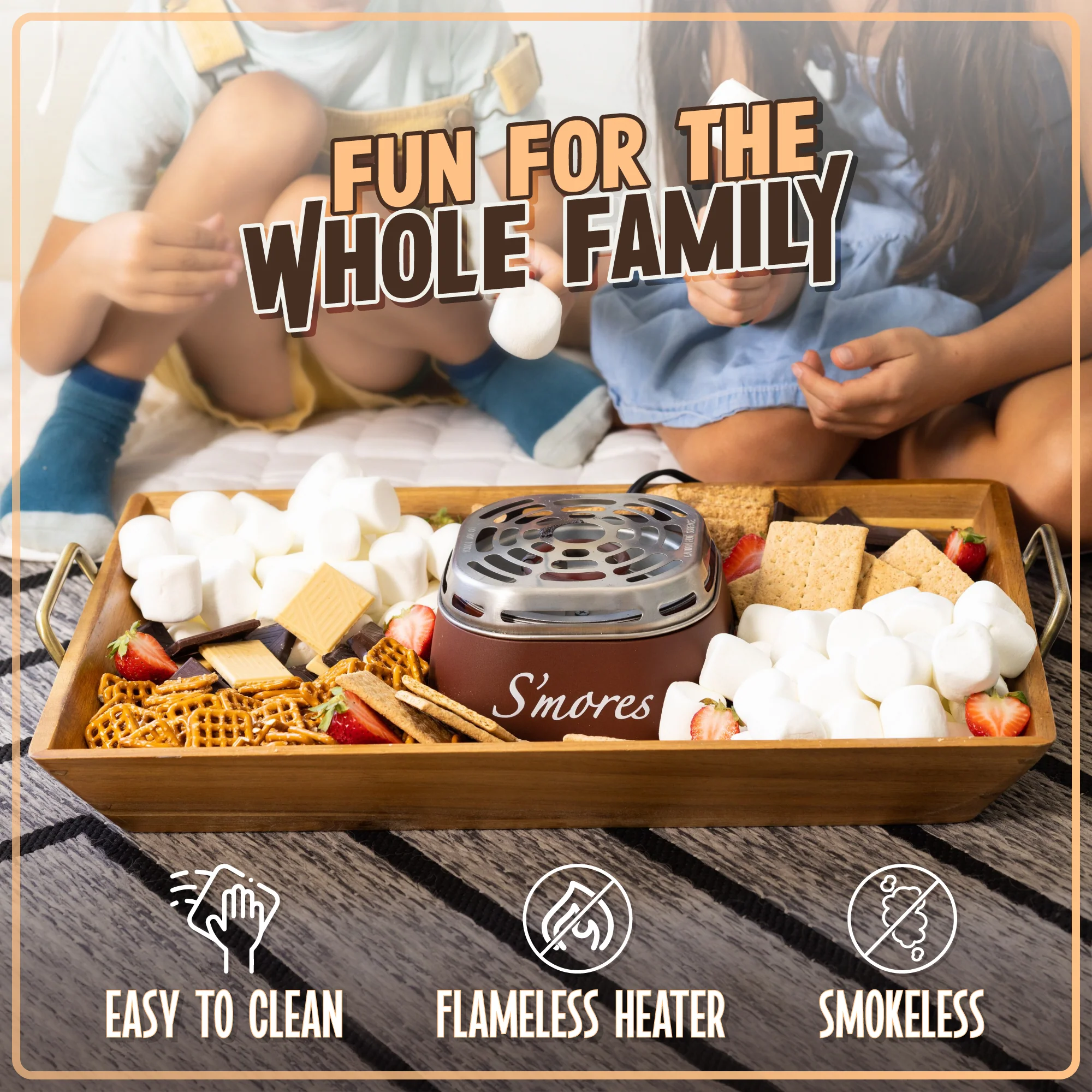 Indoor Electric Stainless Steel S'mores Maker with 4 Compartment Trays for Graham Crackers, Chocolate, Marshmallows and 2 Roasting Forks - Inhomebuy