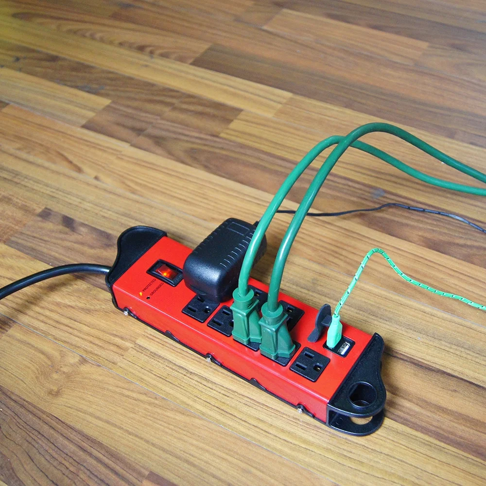 Hyper Tough 8-Outlet 10ft Metal Surge 1780-Joule Protection with 2 Usb, Red - Inhomebuy