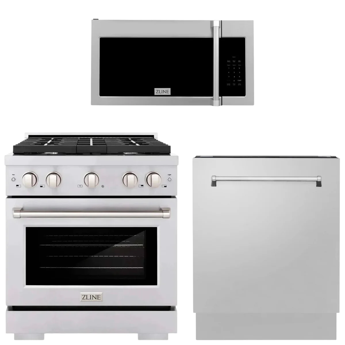 ZLINE 30 in. Kitchen Appliance Package with Stainless Steel Gas Range, Traditional Over The Range Microwave and Tall Tub Dishwasher, 3KP-RGOTRH30-DWV - Inhomebuy