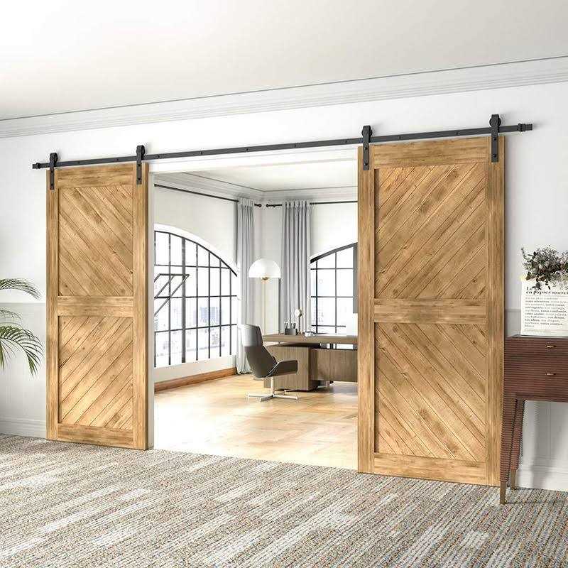 WINSOON 5-18FT Sliding Barn Wood Door Hardware Cabinet Closet Kit Antique Style for Double Doors Black Surface - Inhomebuy