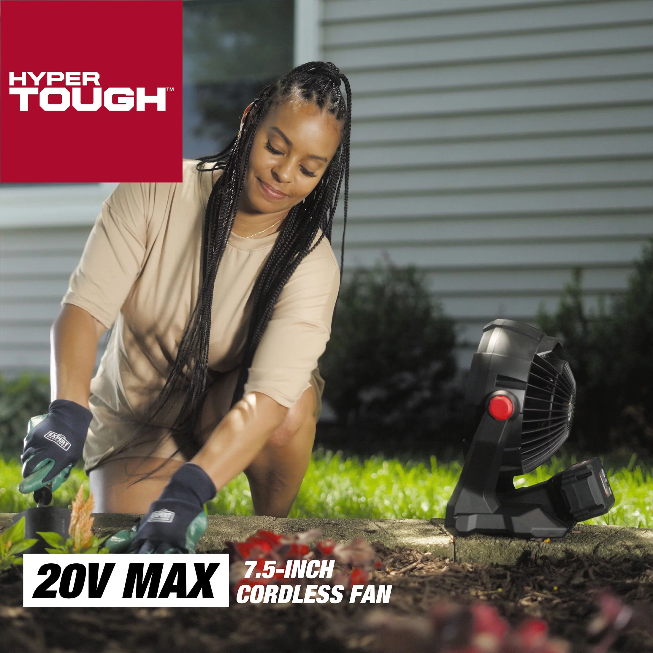 Hyper Tough 7.5 in. Cordless Fan with Hybrid Power,with 2.0Ah Lithium-Ion Battery Pack Powered,C1005 - Inhomebuy