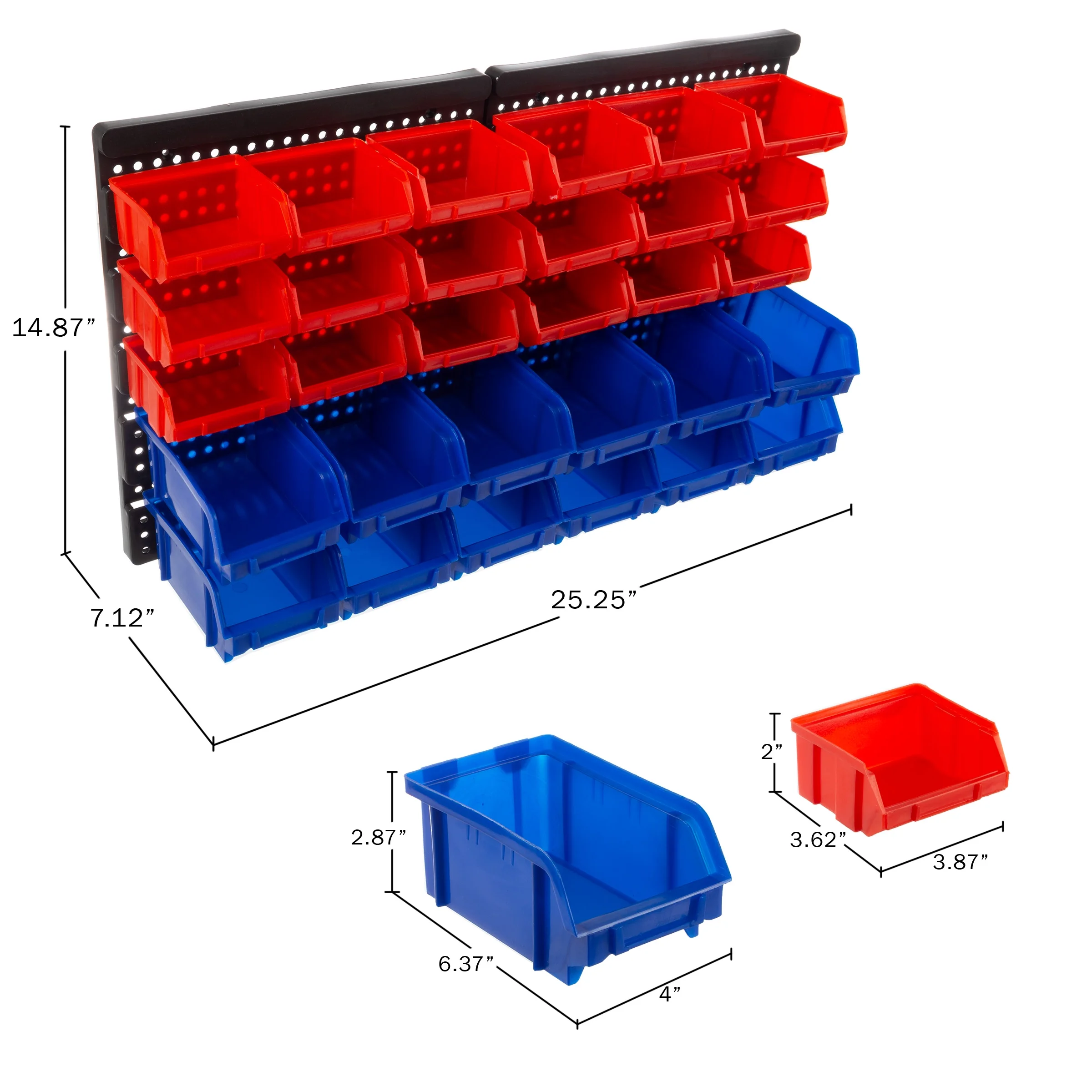 Wall-Mounted Garage Storage Bins - 30-Compartment Garage Organization, Craft Storage, Tool Box Organizer Unit (Black/Red/Blue) by Stalwart - Inhomebuy