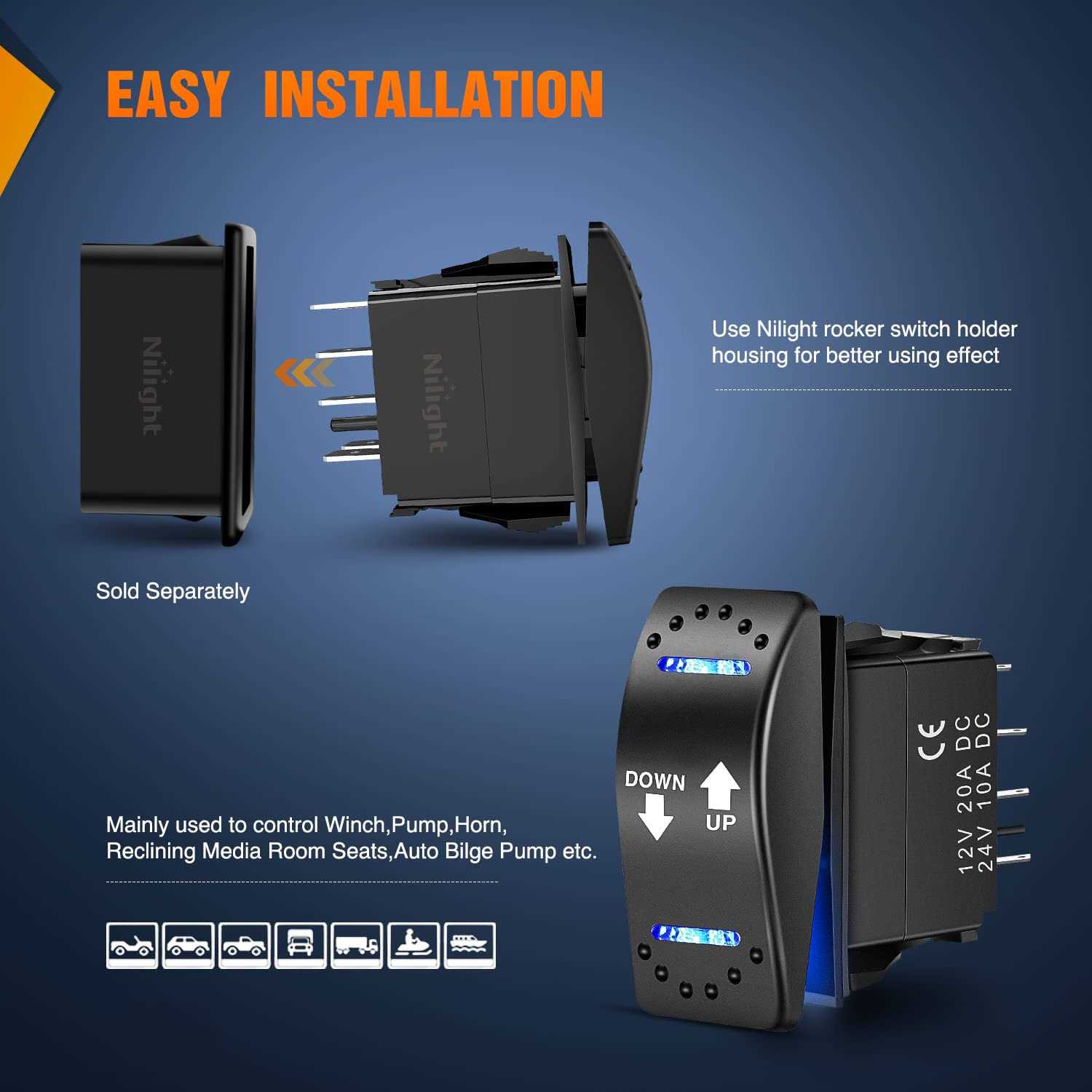 Nilight 90101E 5Gang Multi-Function 5 Gang Rocker Dual USB Charger + Digital Volmeter +12v Outlet Pre-Wired Switch Panel with Circuit Breakers for RV - Inhomebuy