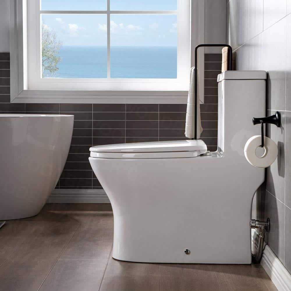 WOODBRIDGE Elite 1-Piece 1.0/1.6 GPF High Efficiency Dual Flush Elongated All-in One Toilet with Soft Closed Seat included in White - Inhomebuy
