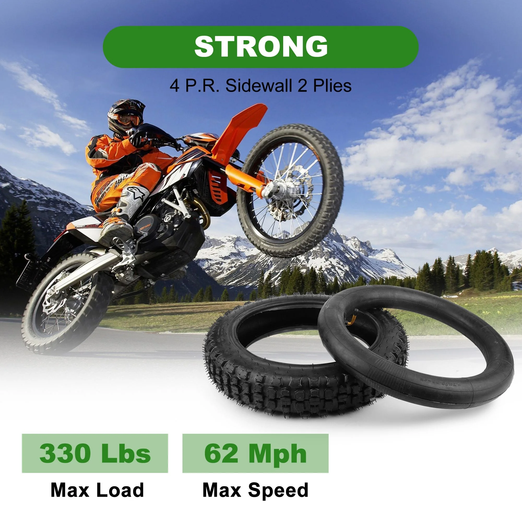 LotFancy 3.00-12 Dirt Bike Tire and Inner Tube Set, 80/100-12 Knobby Tire, TR87 Valve Stem - Inhomebuy