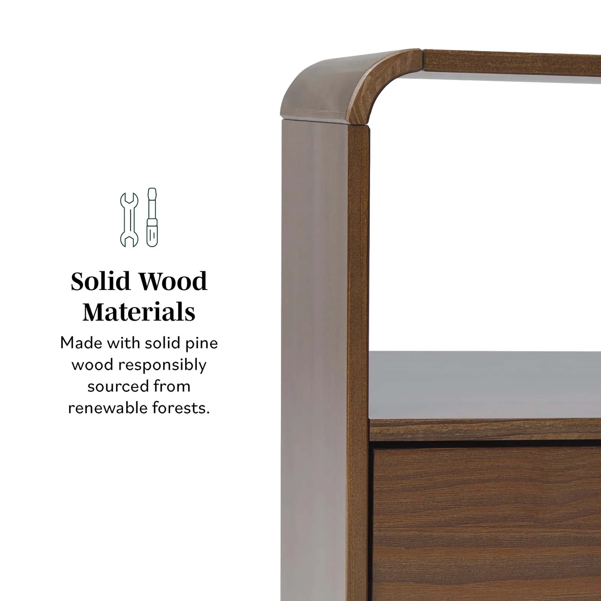 Walker Edison Modern Curved-Frame Solid Wood Nightstand, Brown - Inhomebuy