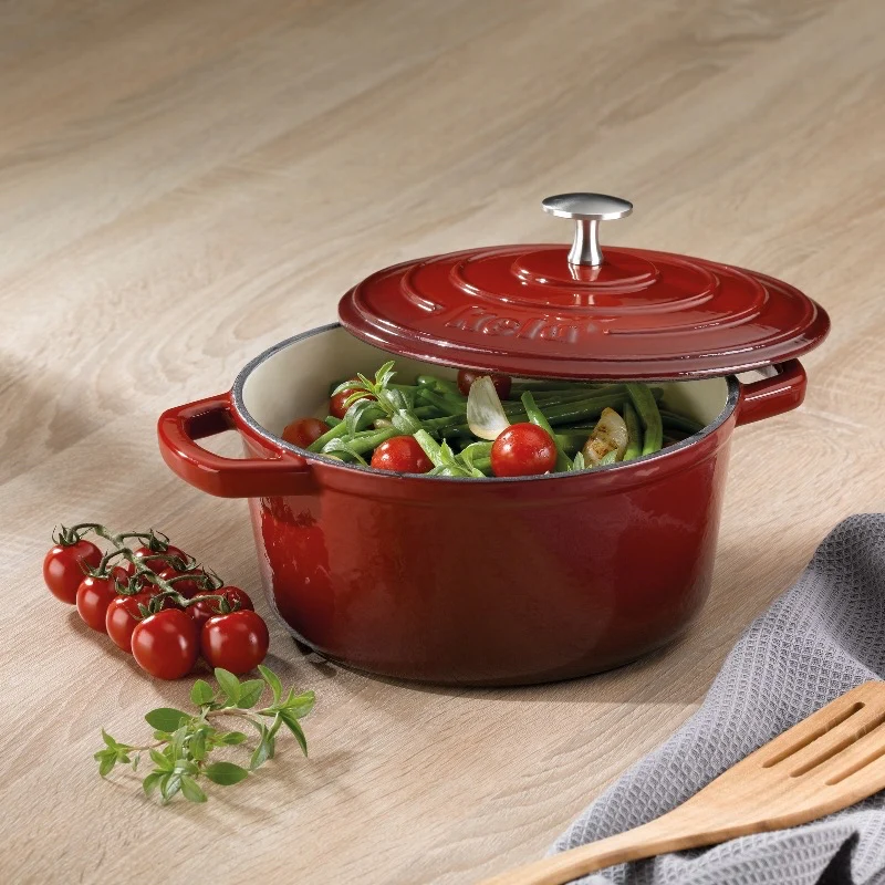 Roasting Round Tray Cast Iron Red  2.5L - Inhomebuy