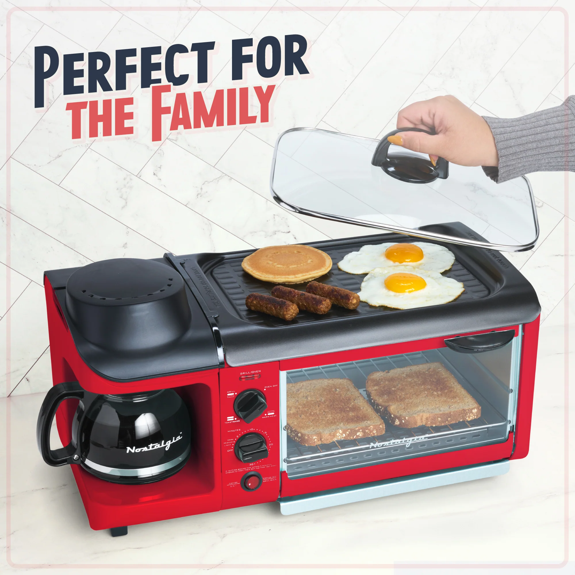 Retro 3-in-1 Family Size Breakfast Station, Retro Red - Inhomebuy