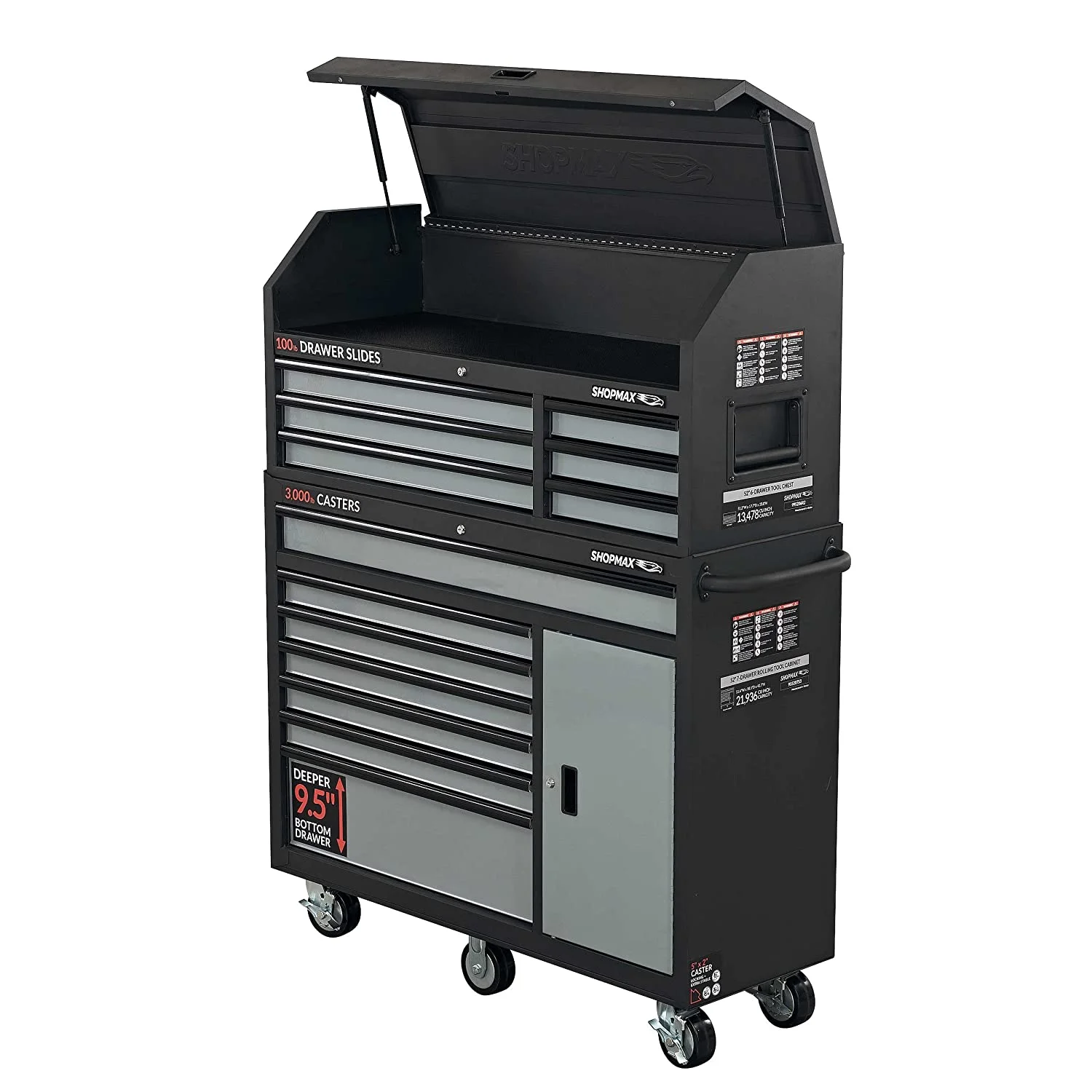 52 in. 13-Drawer + 1 Door Tool Chest and Rolling Cabinet Combo - Inhomebuy