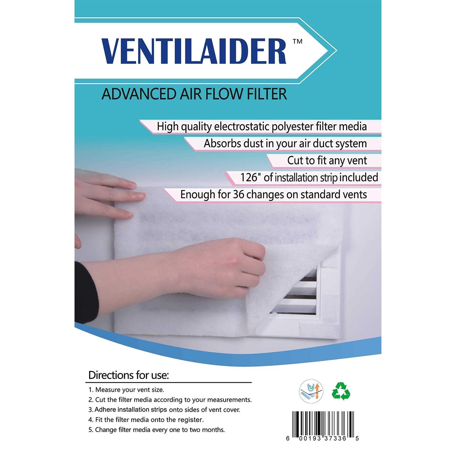 Ventilaider Complete Air Vent Filter Set 20 X 84 Electrostatic Media With 126 of Installation Tape 35+ Filters per Roll for Hvac - Inhomebuy