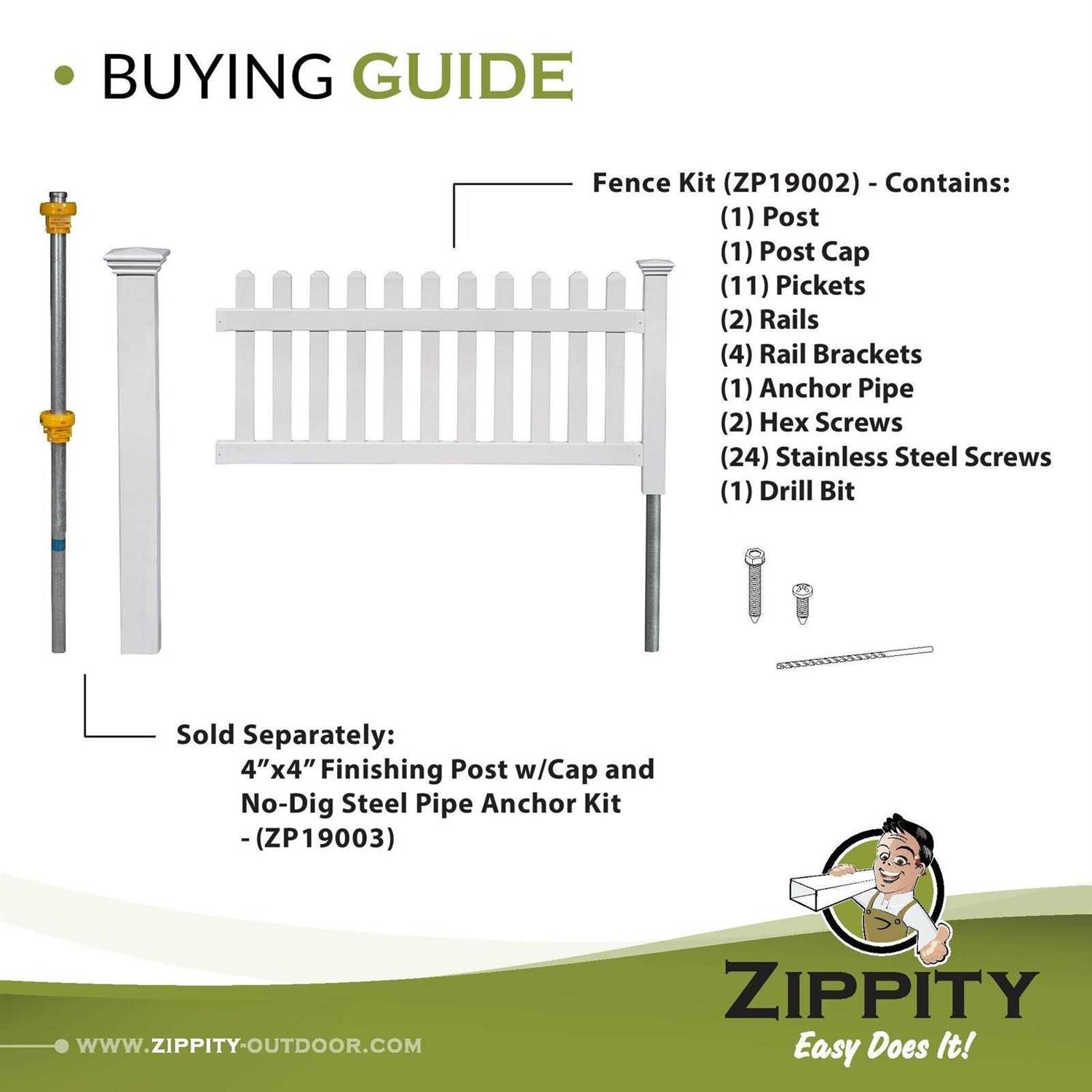Zippity Outdoor Products ZP19001 No Dig Madison Vinyl Picket Fence - Inhomebuy