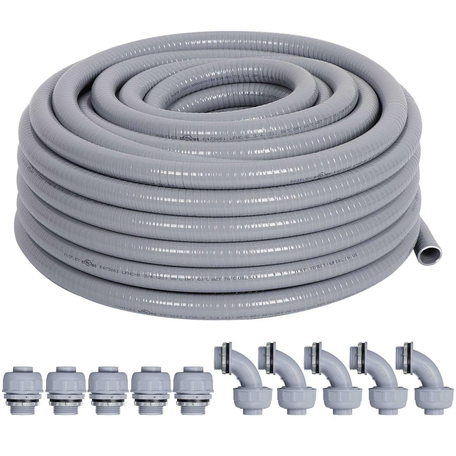 Neorexon Liquid-Tight Conduit and 10 Pieces of Connector Kit, Electrical Conduit Flexible Conduit with 5 Straight and 5 90-Degree - Inhomebuy