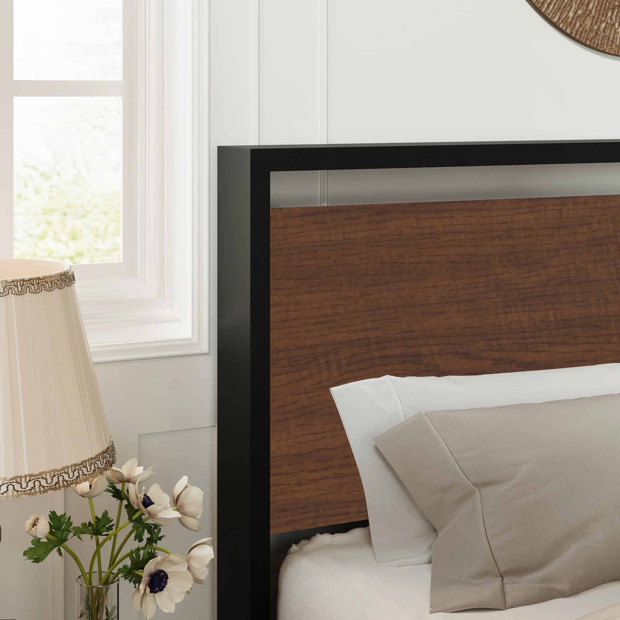 Allewie Sanders Queen Size Metal Platform Bed Frame with Wood Headboard and Footboard & Metal Slat - Inhomebuy