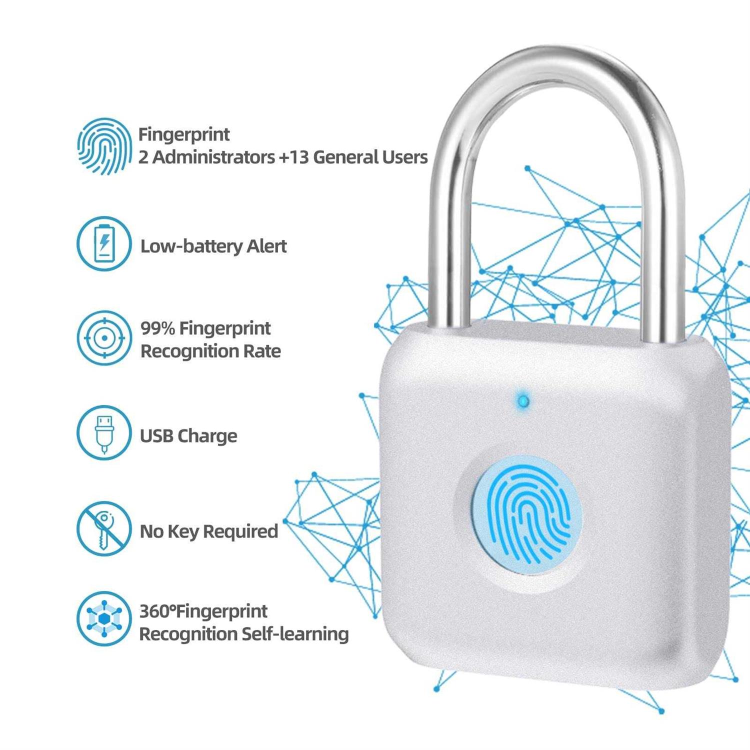 Pothunder Fingerprint Padlock Smart Padlock Locker Lock Biometric Metal Keyless - Inhomebuy